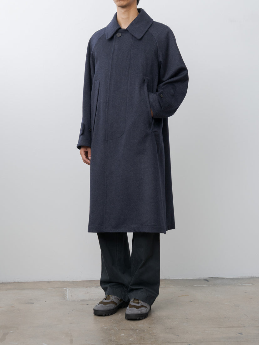 Namu Shop - Document Austria Himalaya Loden Inverted Pleats Balmacaan Coat - Navy