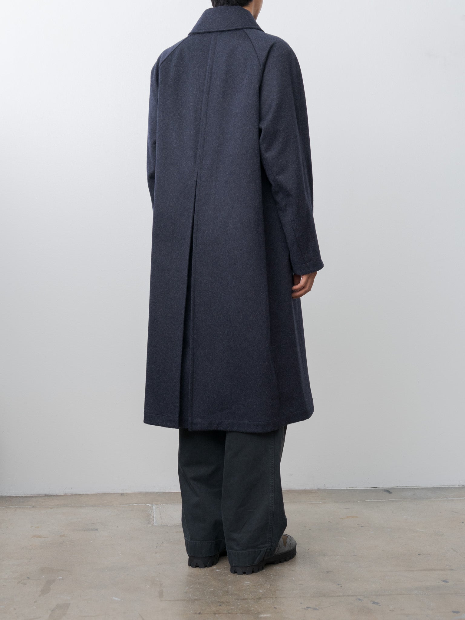 Austria Himalaya Loden Inverted Pleats Balmacaan Coat - Navy