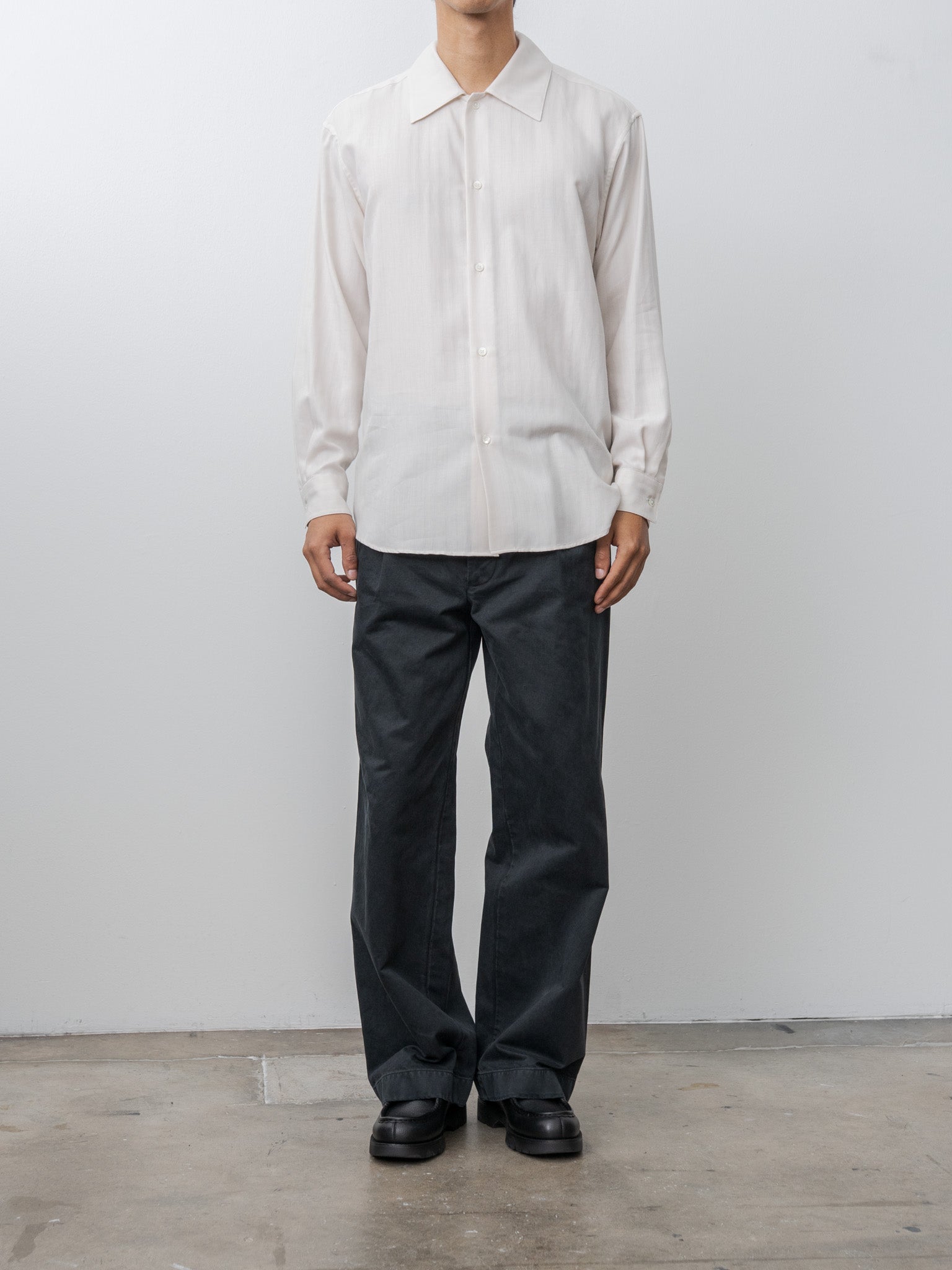 Cotton Cashmere Herringbone Shirt - Ivory White