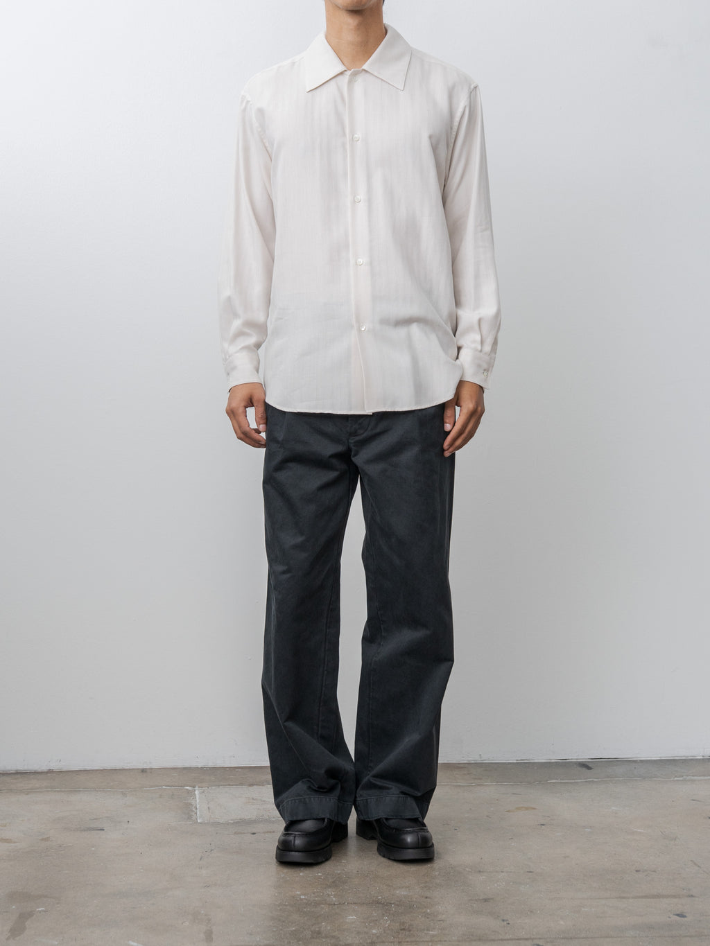 Cotton Cashmere Herringbone Shirt - Ivory White