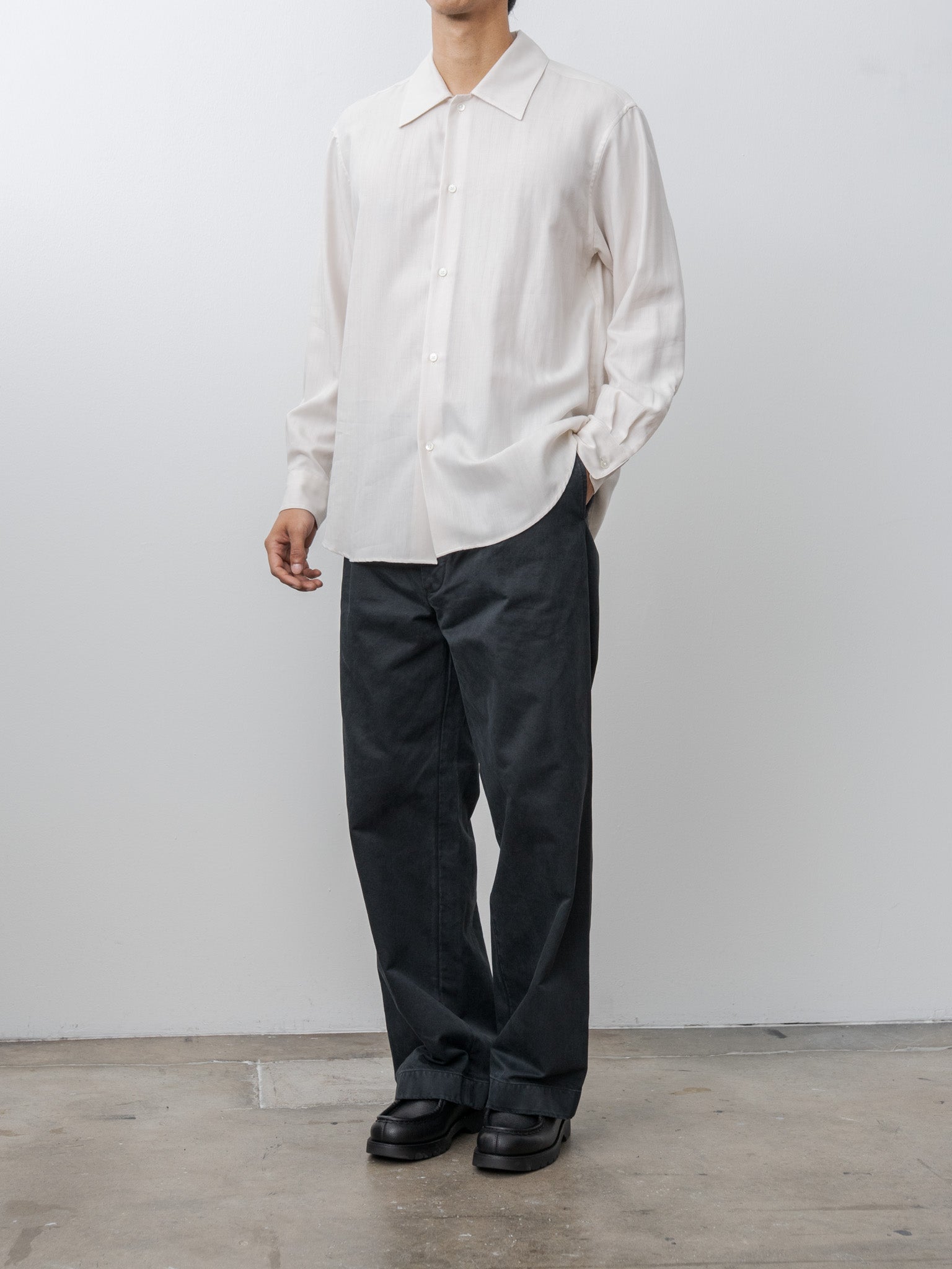 Cotton Cashmere Herringbone Shirt - Ivory White