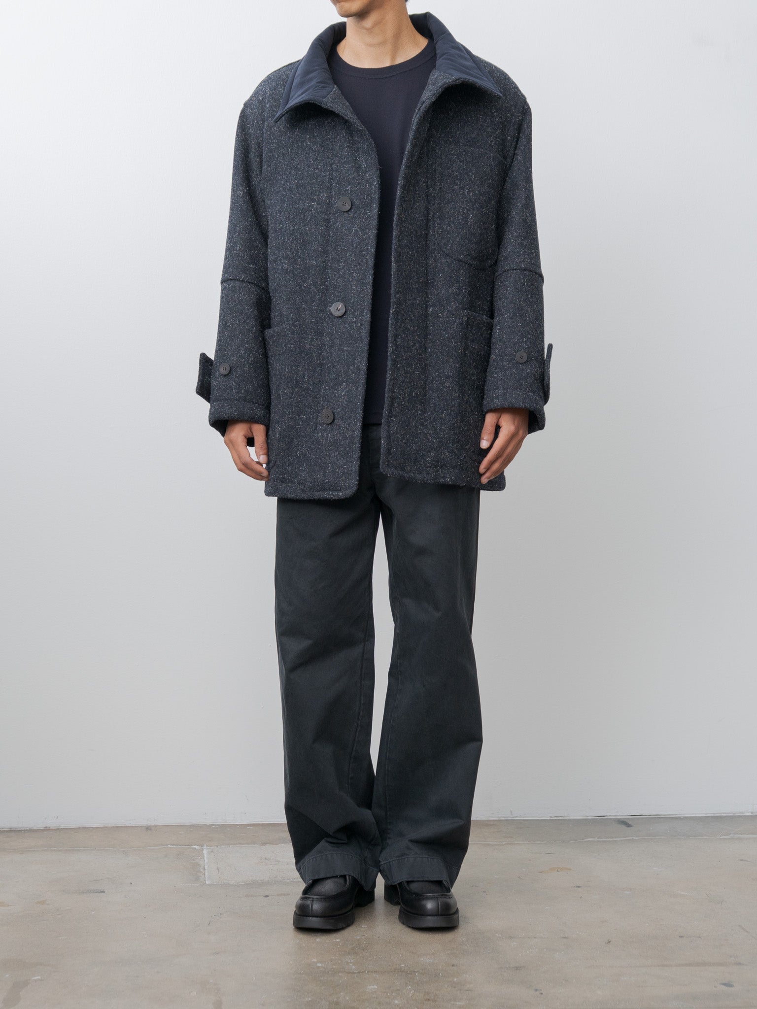 Shearling Trimmed Kemp Melton Half Coat - Navy