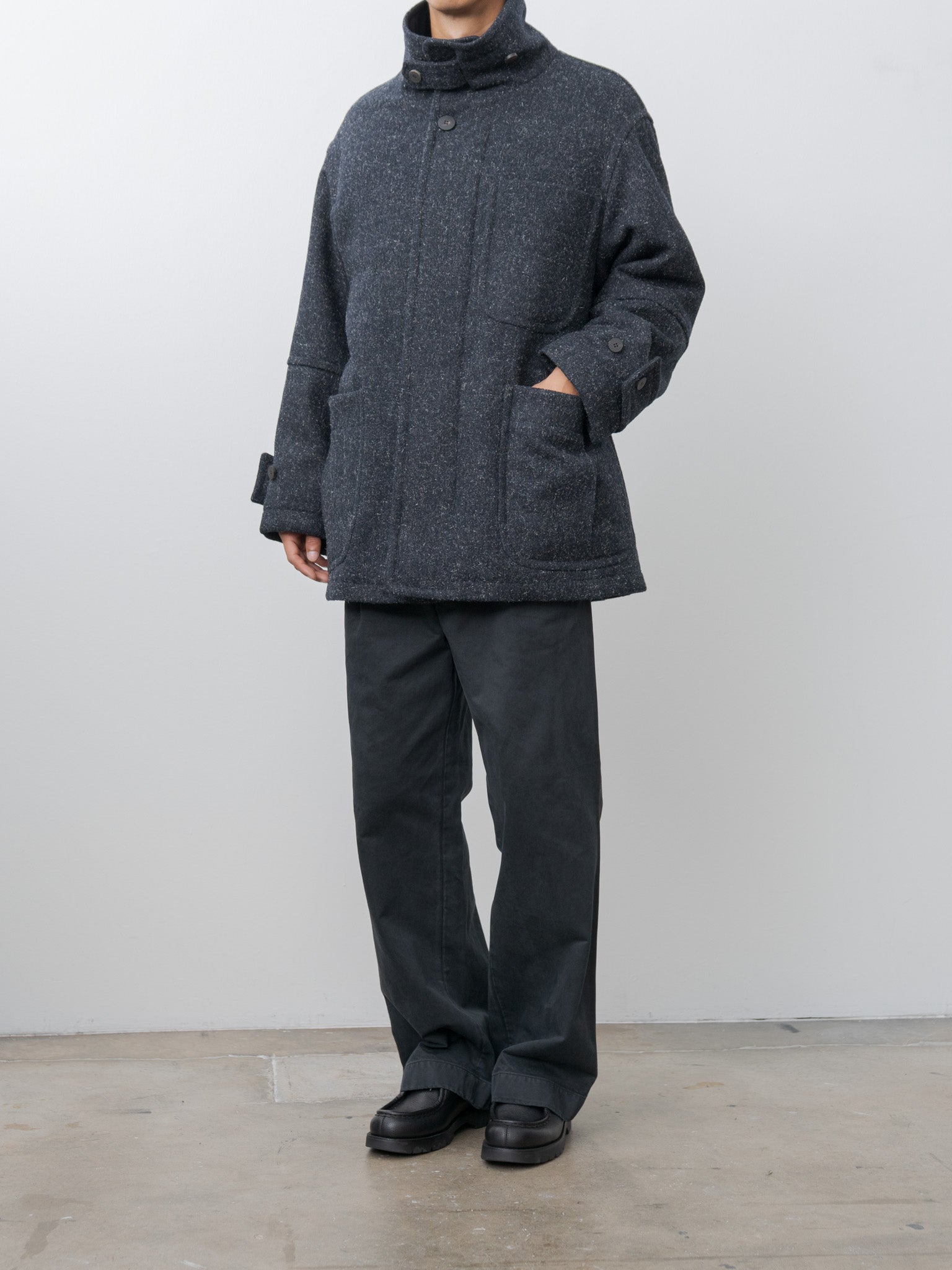 Shearling Trimmed Kemp Melton Half Coat - Navy