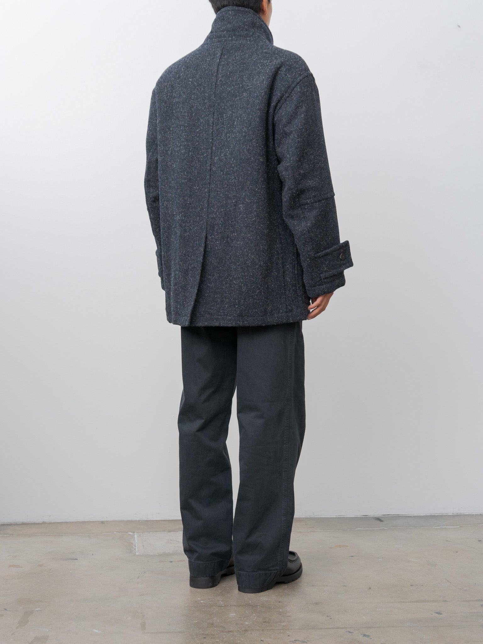 Shearling Trimmed Kemp Melton Half Coat - Navy