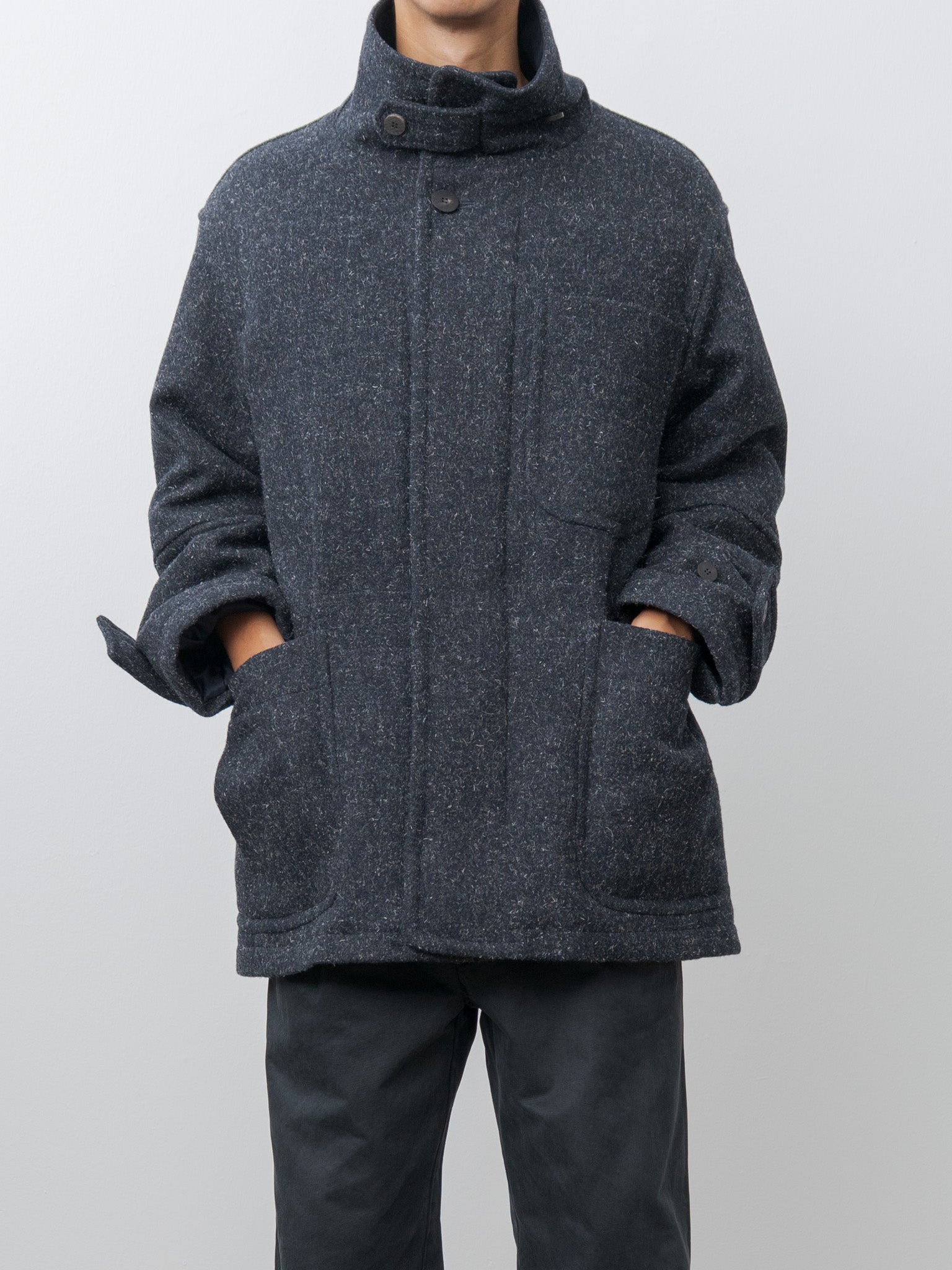 Shearling Trimmed Kemp Melton Half Coat - Navy