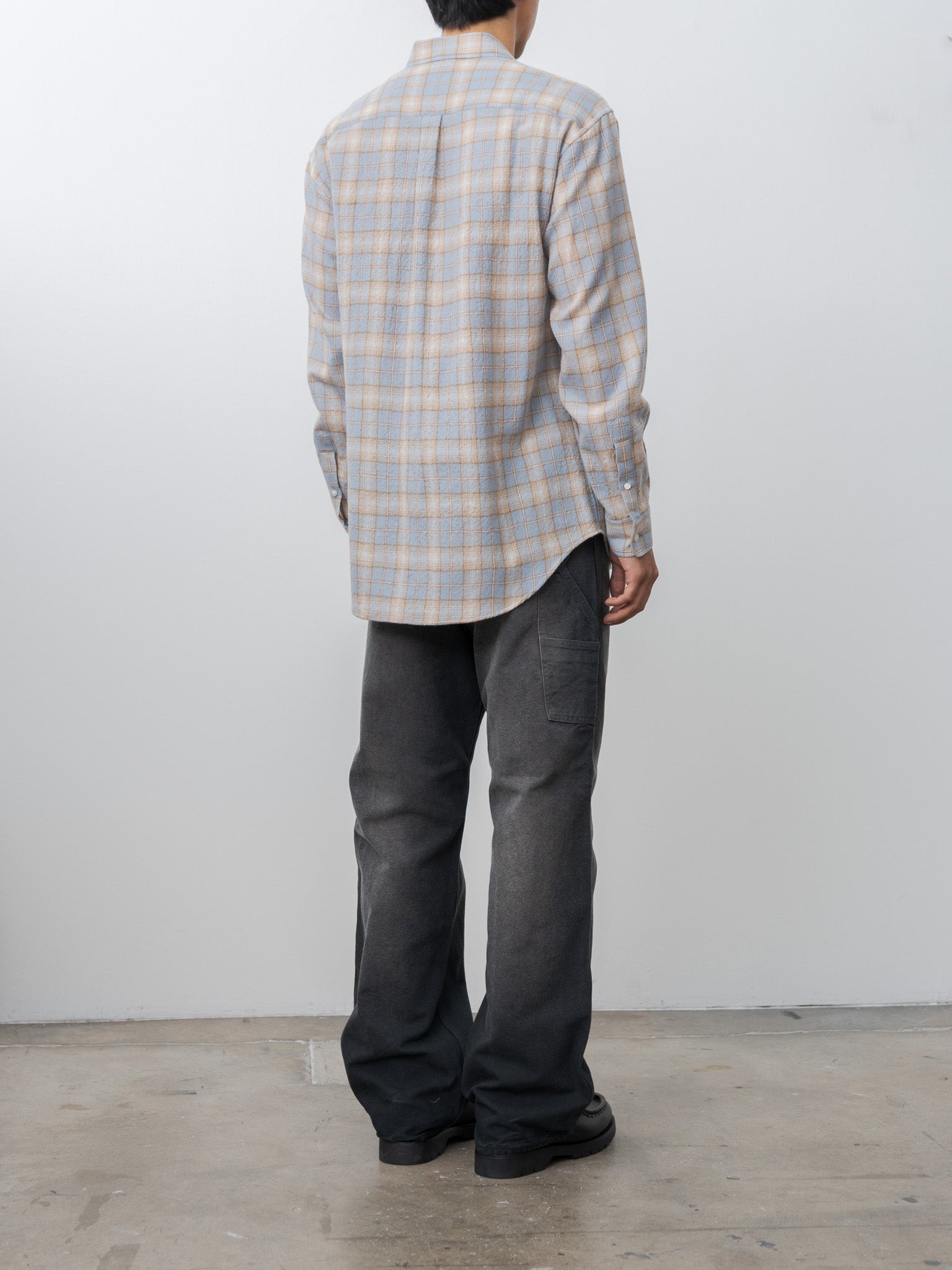 Airy Wool Check Shirt - Light Blue × Beige