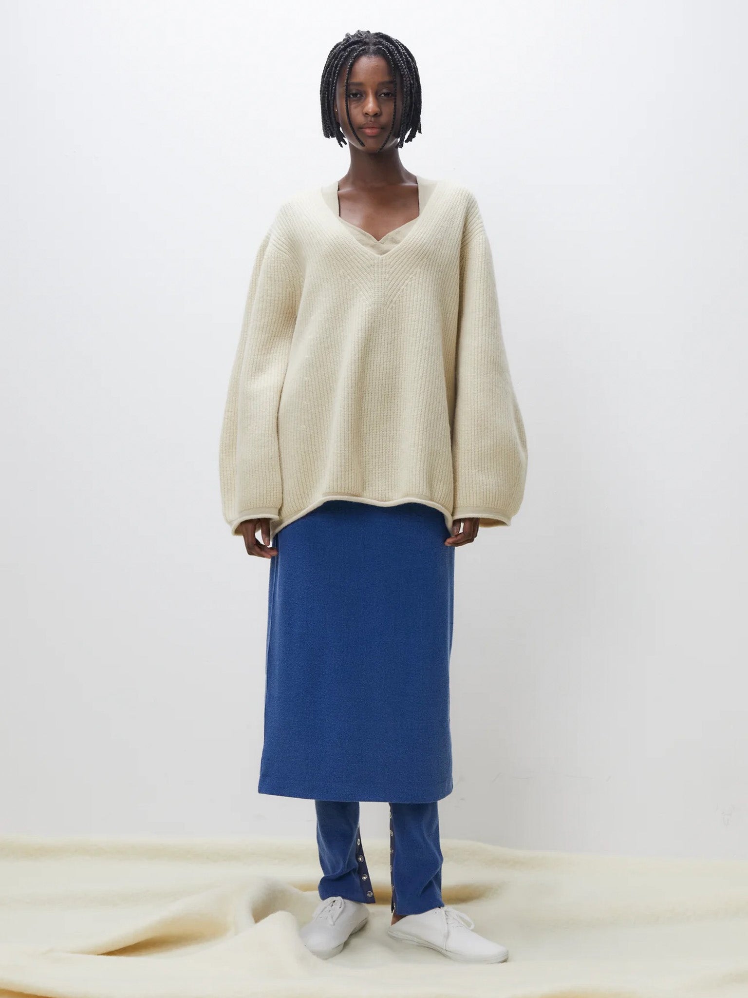 Namu Shop - Unfil Raw Silk Ribbed Jersey Skinny Pants - Blue