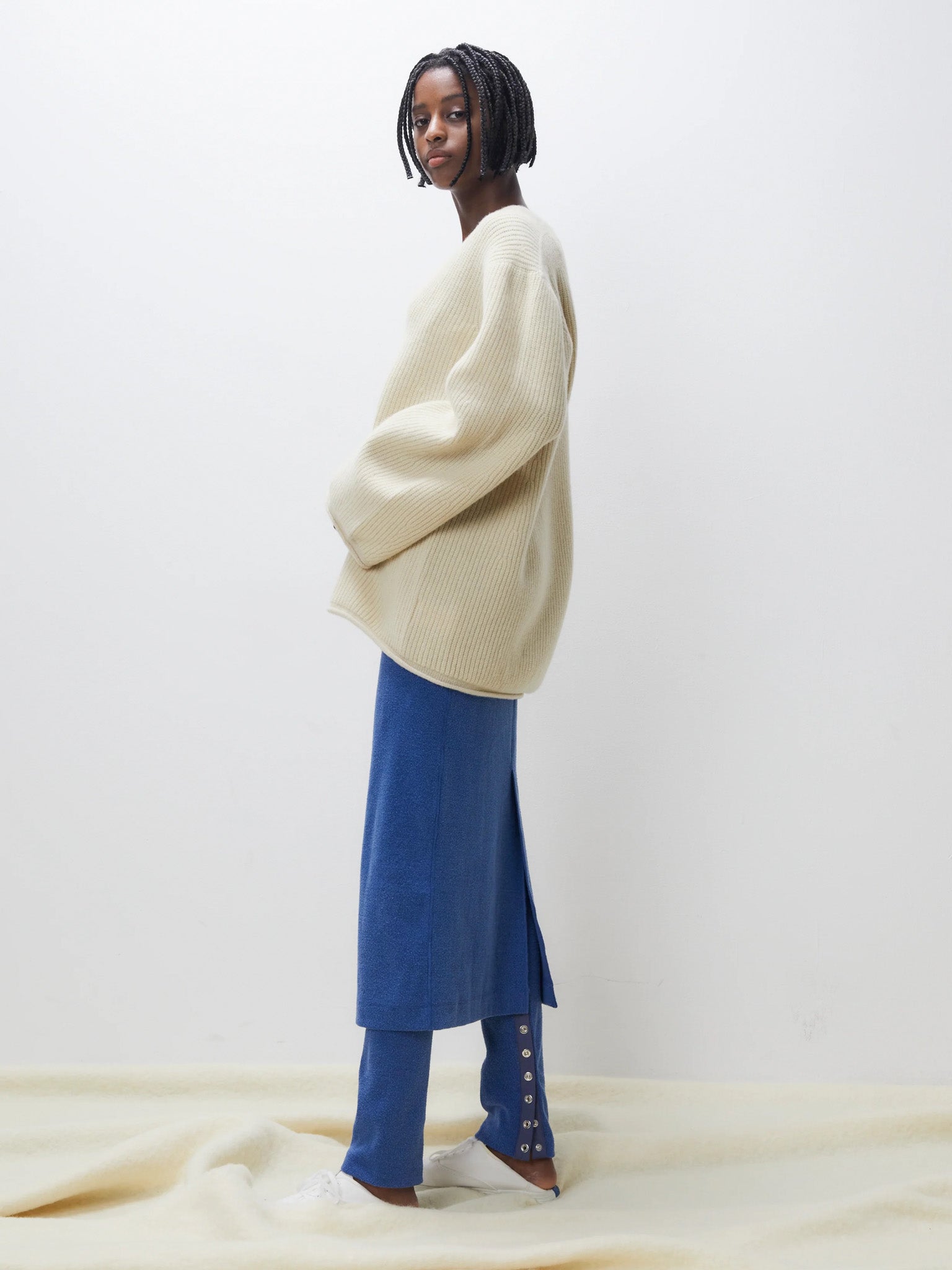 Namu Shop - Unfil Raw Silk Ribbed Jersey Skinny Pants - Blue