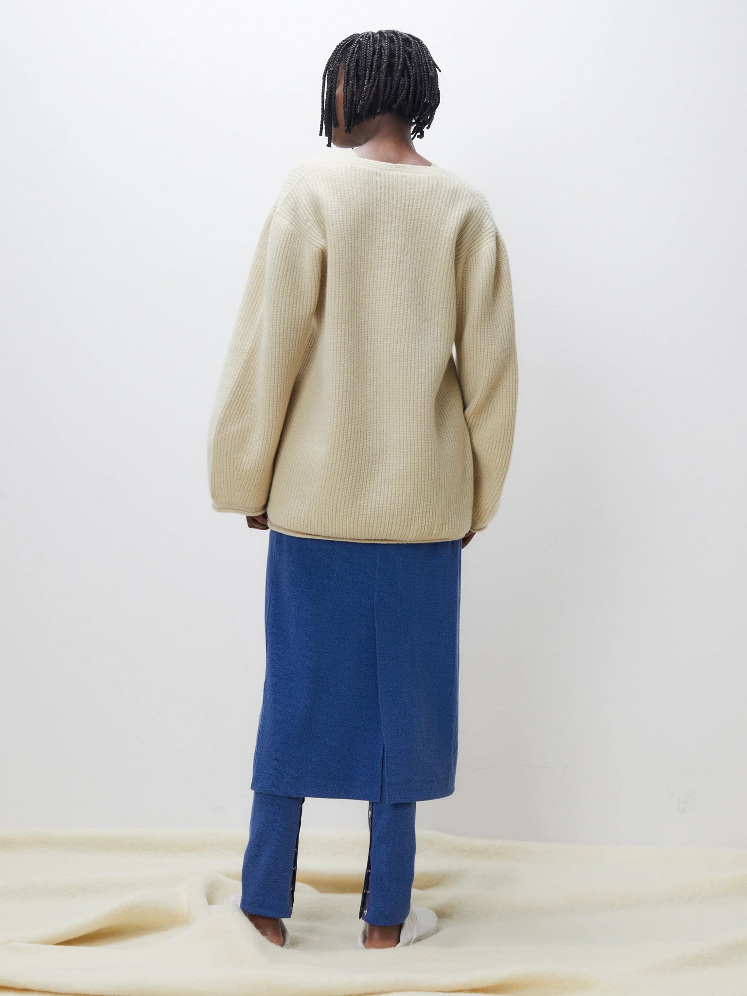 Namu Shop - Unfil Raw Silk Ribbed Jersey Skinny Pants - Blue