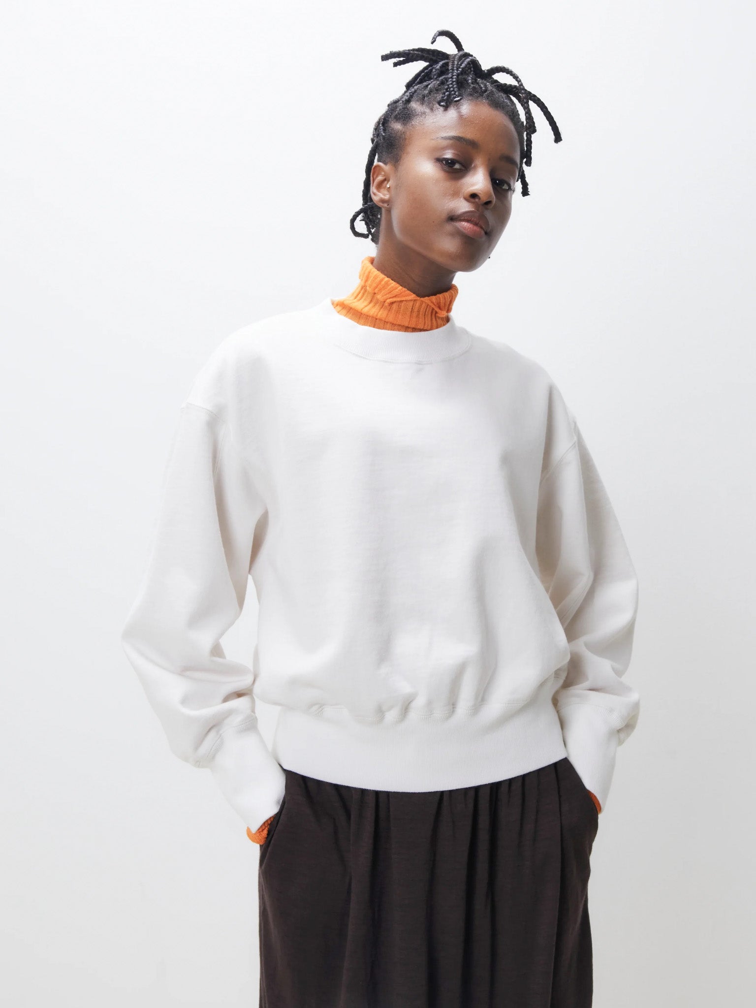 Namu Shop - Unfil Vintage Cotton Fleece Cropped Sweatshirt - Petrol Blue