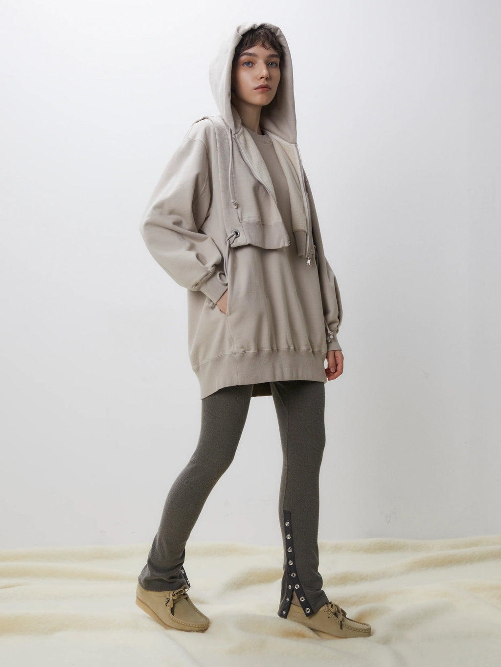 Namu Shop - Unfil Raw Silk Ribbed Jersey Skinny Pants - Dark Taupe