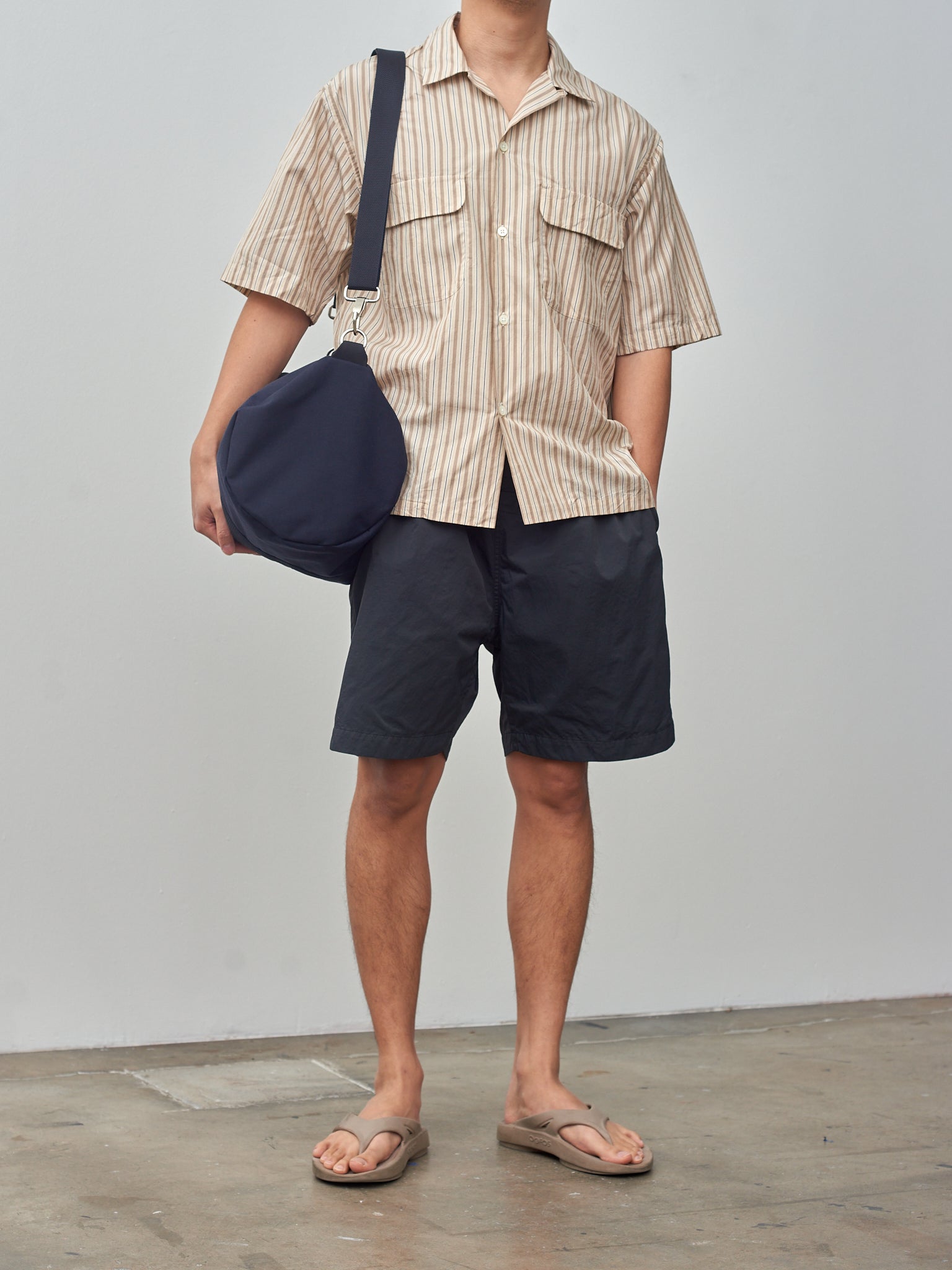 Namu Shop - Kaptain Sunshine Short Sleeve Open Collar Shirt - Beige Stripe