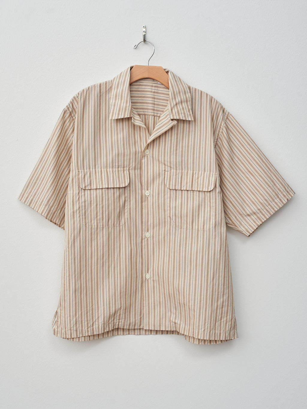 Namu Shop - Kaptain Sunshine Short Sleeve Open Collar Shirt - Beige Stripe