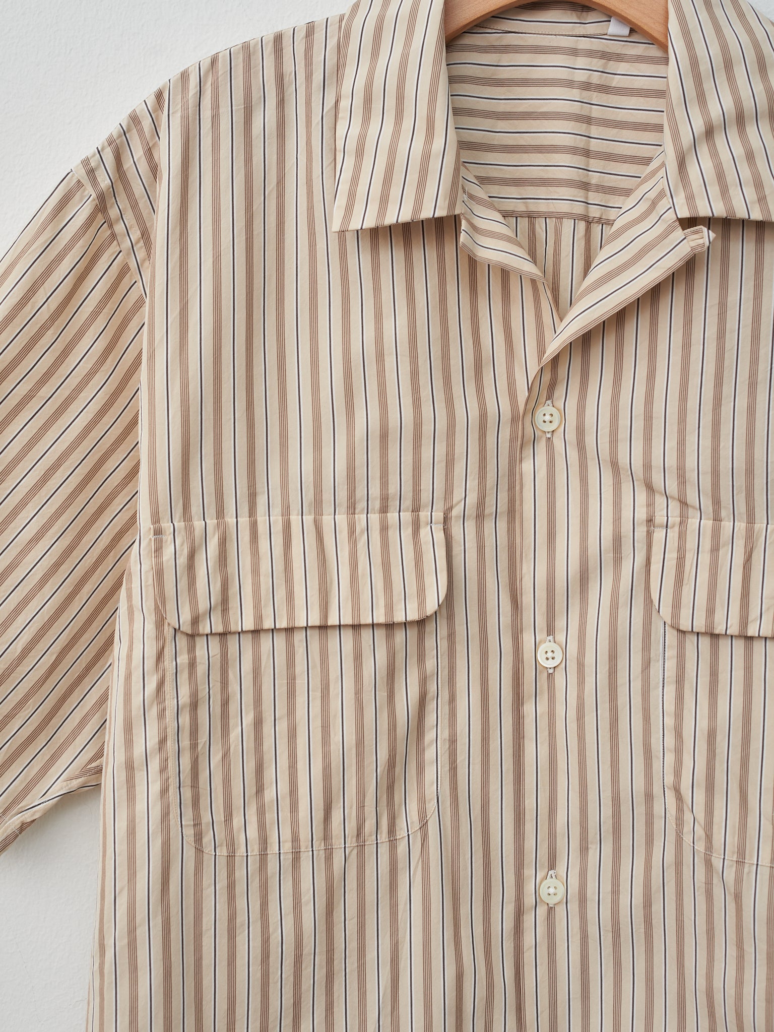 Namu Shop - Kaptain Sunshine Short Sleeve Open Collar Shirt - Beige Stripe