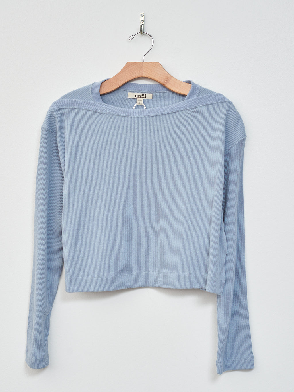 Namu Shop - Unfil Raw Silk Rib Jersey Cropped Long Sleeve Tee - Smoky Blue