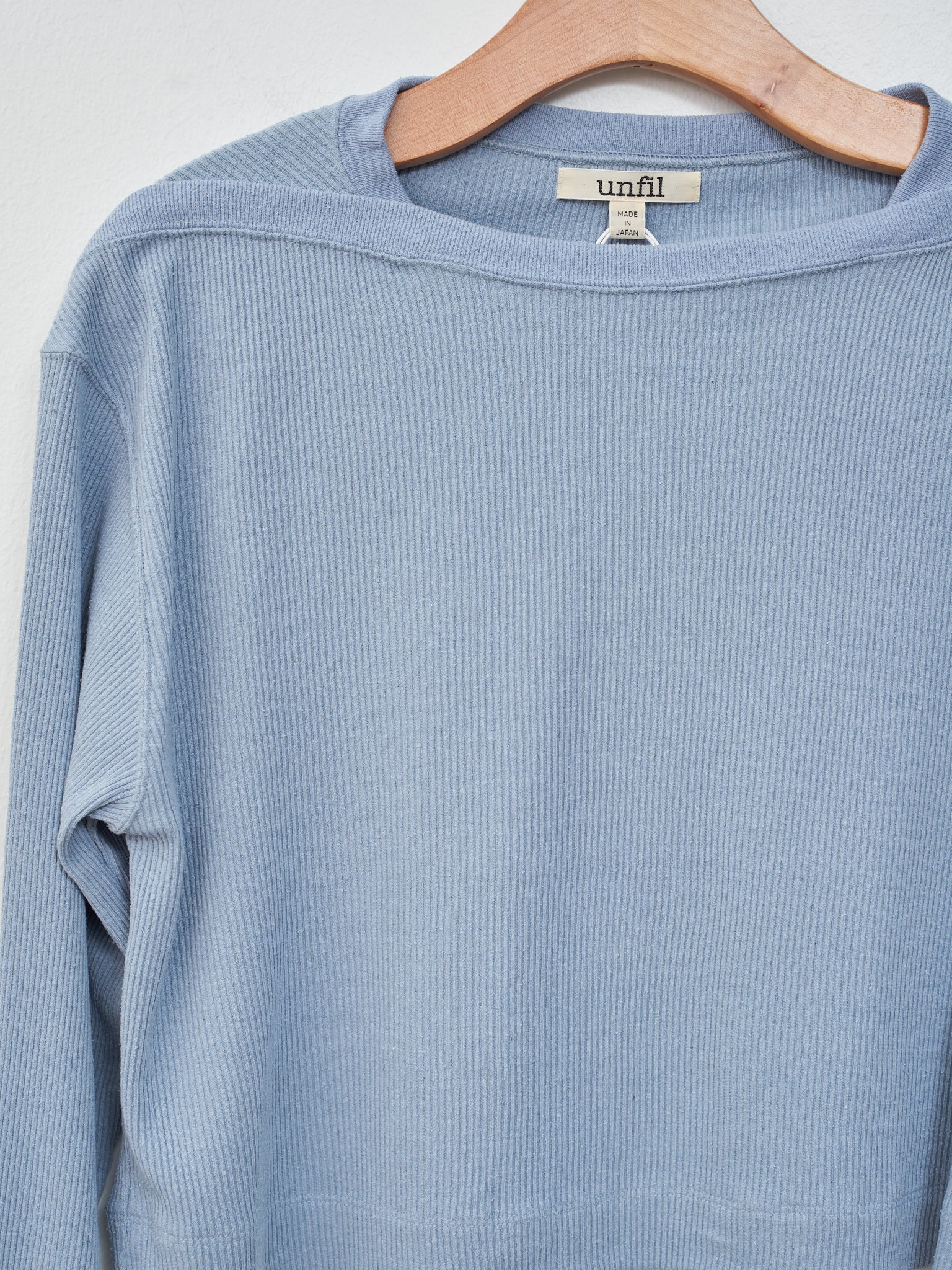 Namu Shop - Unfil Raw Silk Rib Jersey Cropped Long Sleeve Tee - Smoky Blue