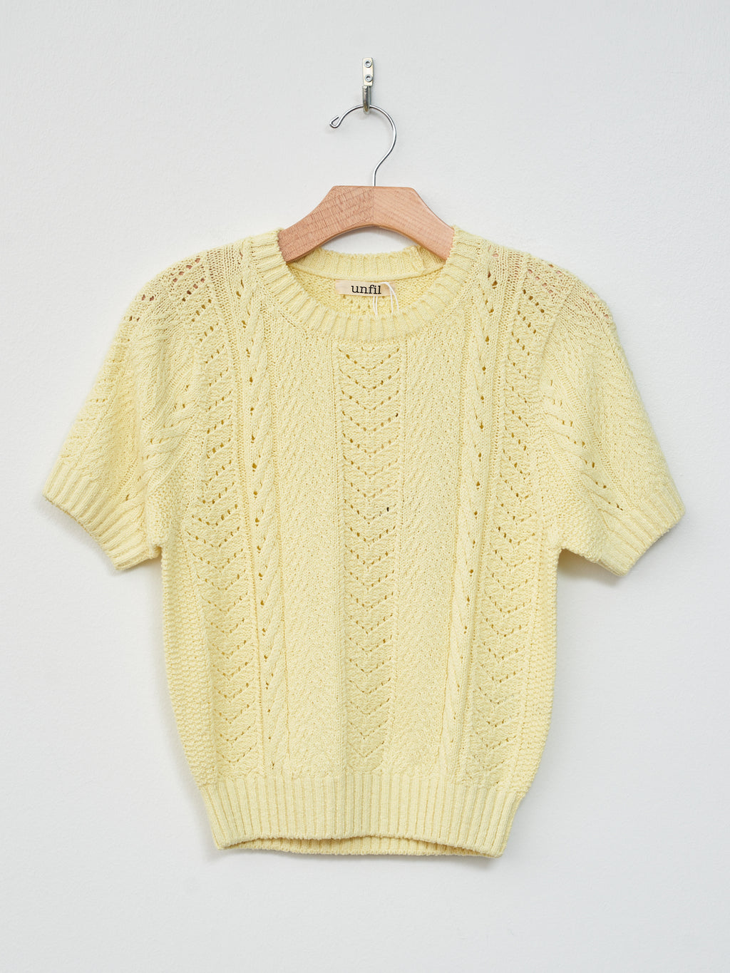 Namu Shop - Unfil Open Work Cable Knit Sweater - Cream Yellow