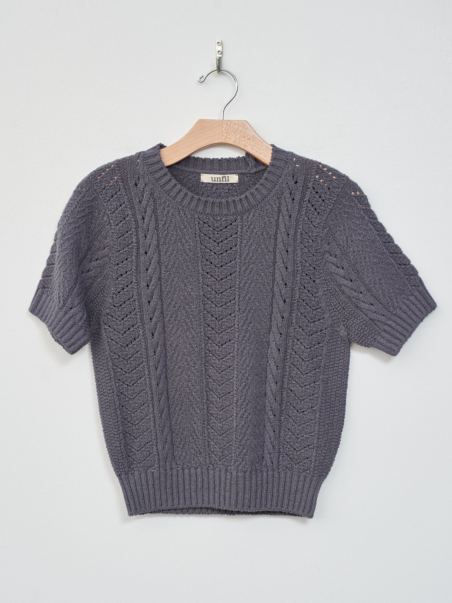 Namu Shop - Unfil Open Work Cable Knit Sweater - Charcoal