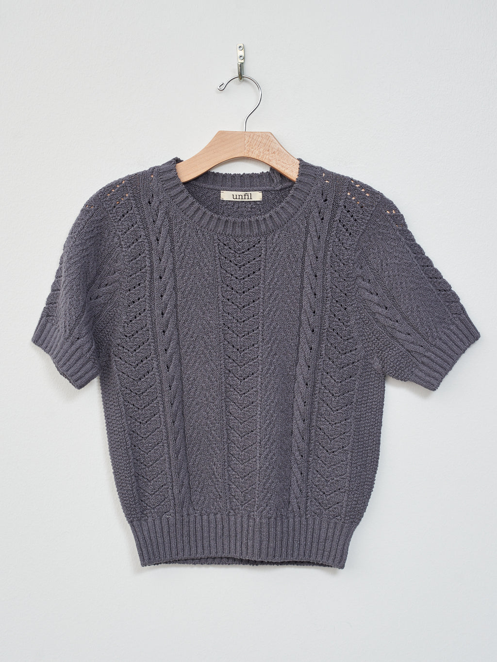 Namu Shop - Unfil Open Work Cable Knit Sweater - Charcoal