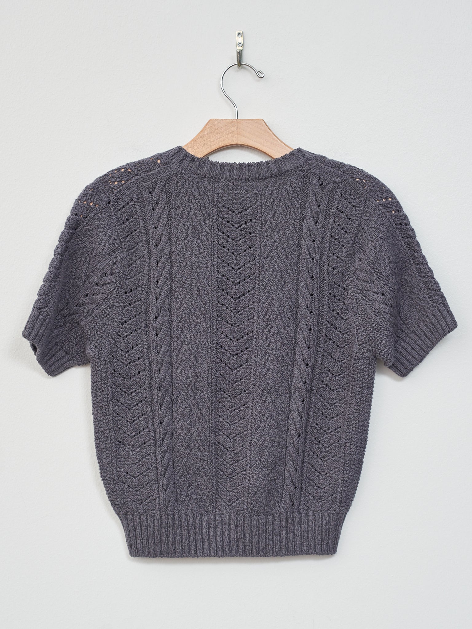 Namu Shop - Unfil Open Work Cable Knit Sweater - Charcoal