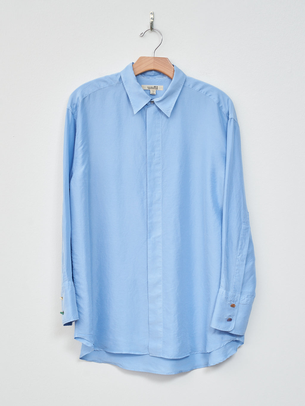 Silk Habotai Oversized Shirt - Sax Blue