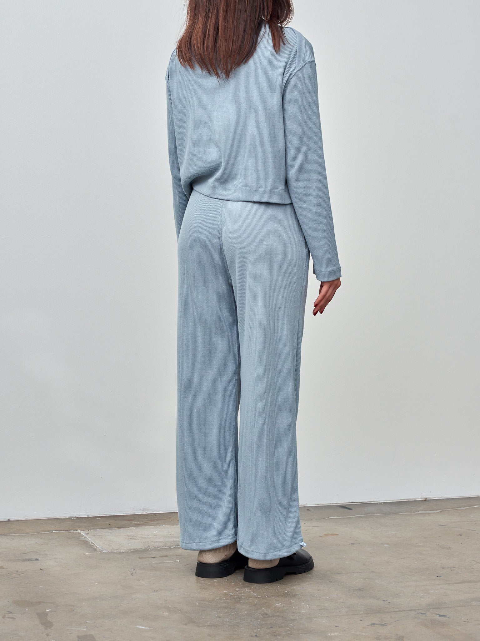 Namu Shop - Unfil Raw Silk Rib Jersey Wide Leg Truck Pants - Smoky Blue