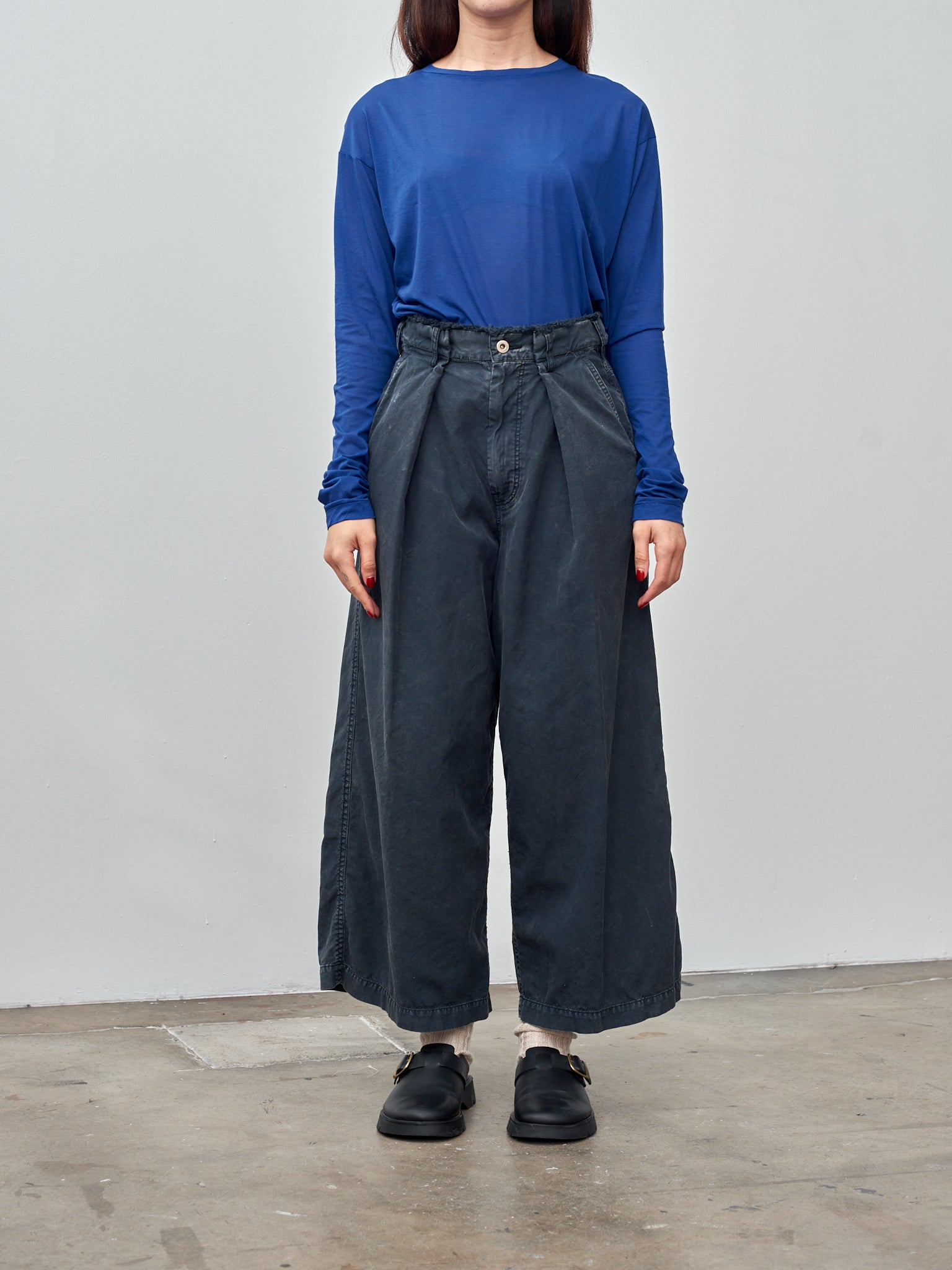 Namu Shop - Unfil Egyptian Cotton Wide Leg Pants - Washed Black