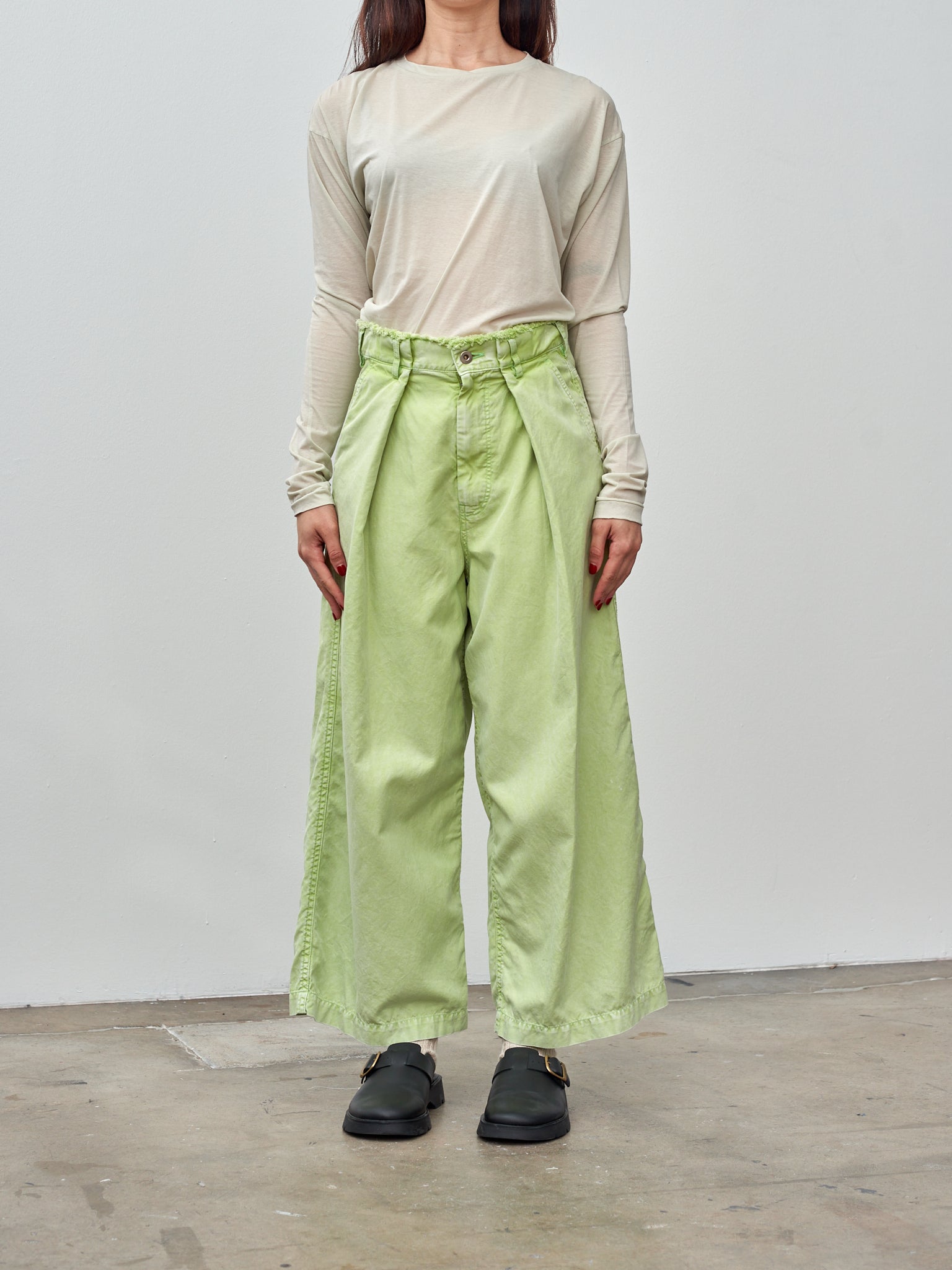 Namu Shop - Unfil Twisted Cotton Sheer Jersey Long Sleeve Tee - Fog Green