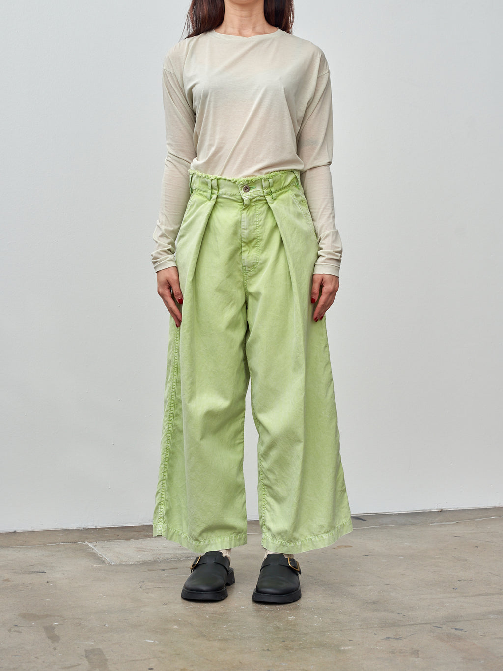 Twisted Cotton Sheer Jersey Long Sleeve Tee - Fog Green