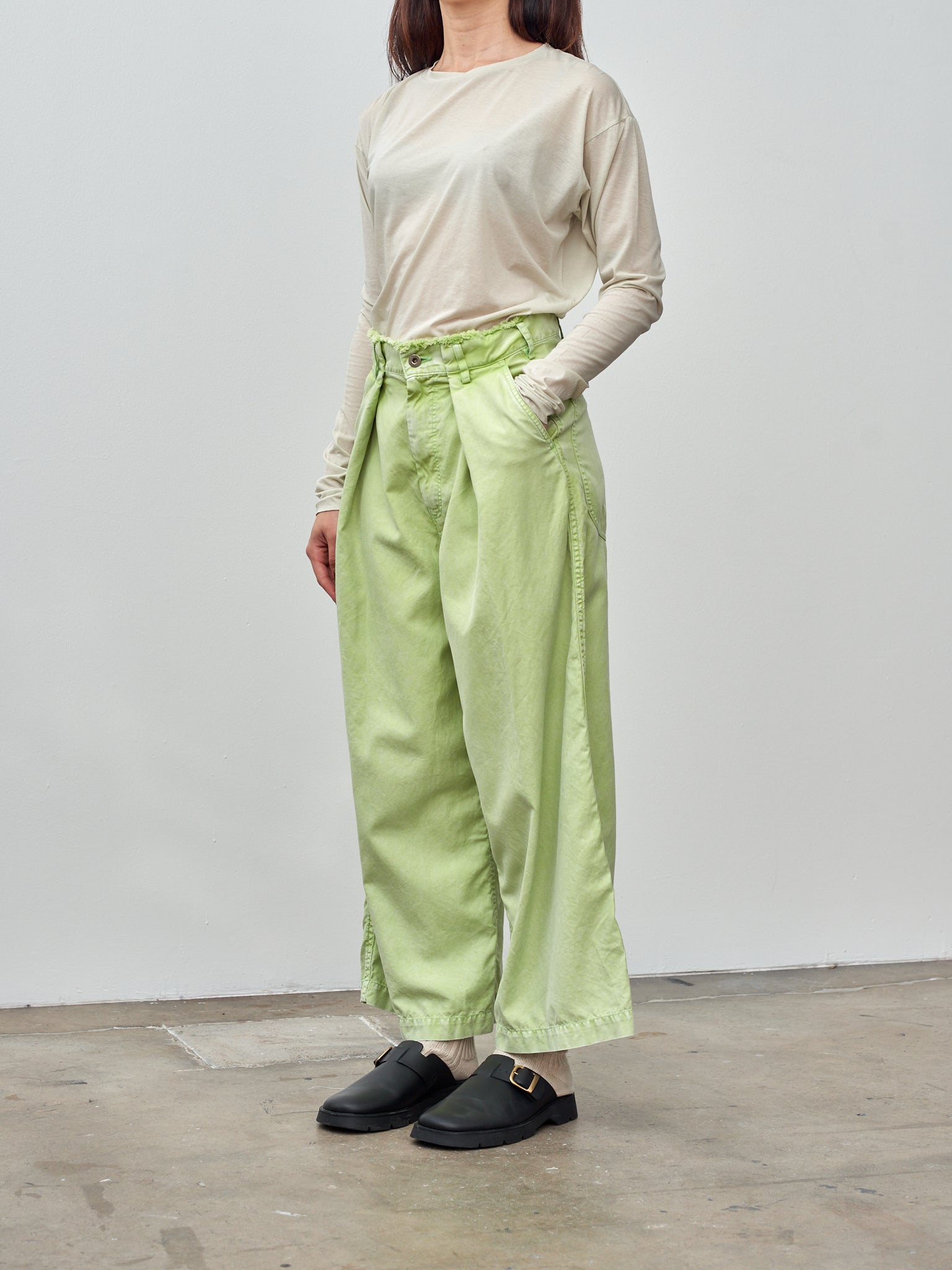 Namu Shop - Unfil Egyptian Cotton Wide Leg Pants - Washed Green