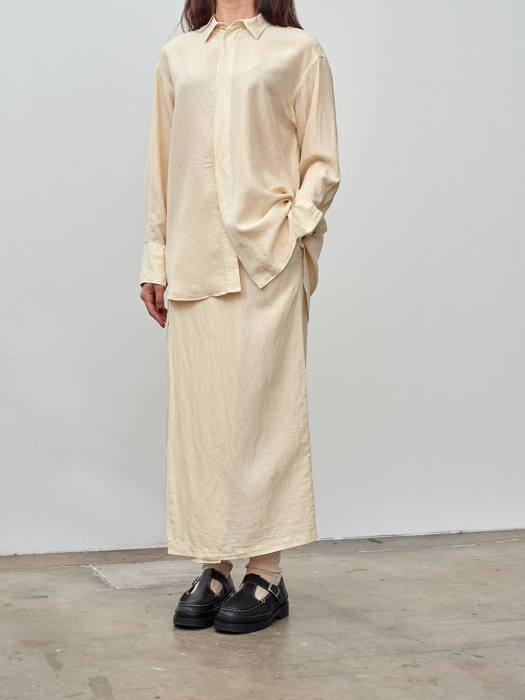 Namu Shop - Unfil Silk Habotai Oversized Shirt - Butter