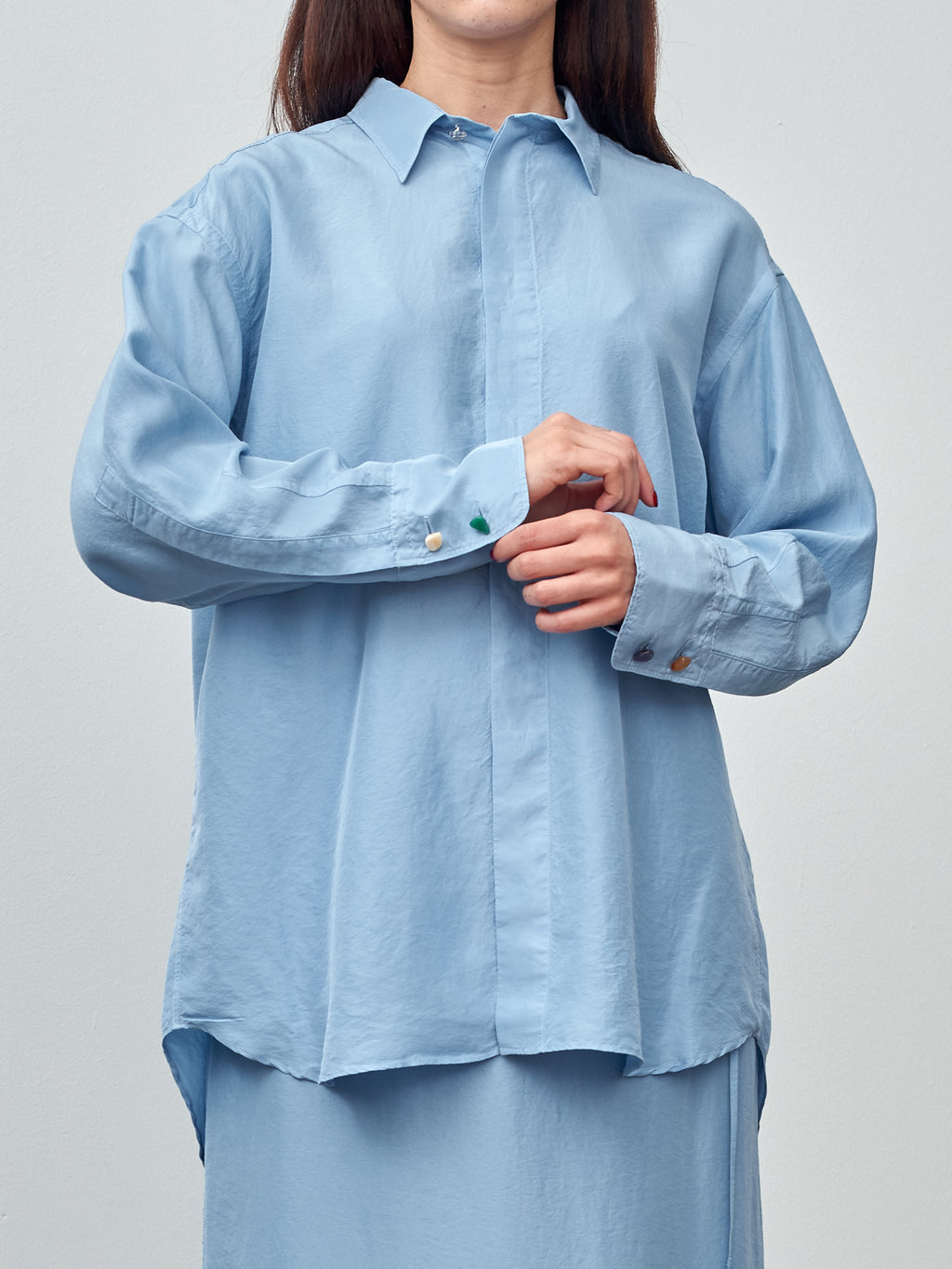 Silk Habotai Oversized Shirt - Sax Blue