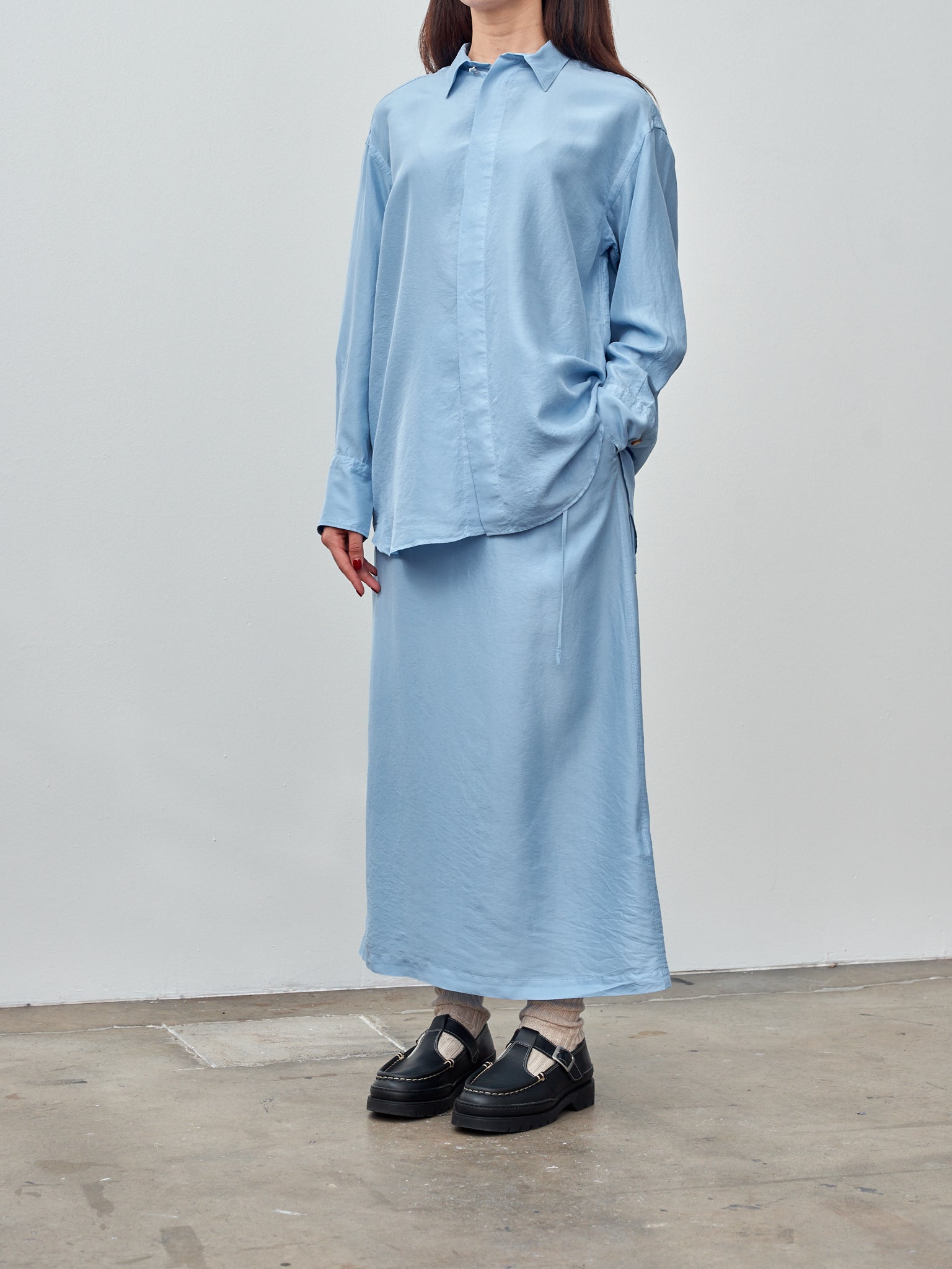 Namu Shop - Unfil Silk Habotai Oversized Shirt - Sax Blue