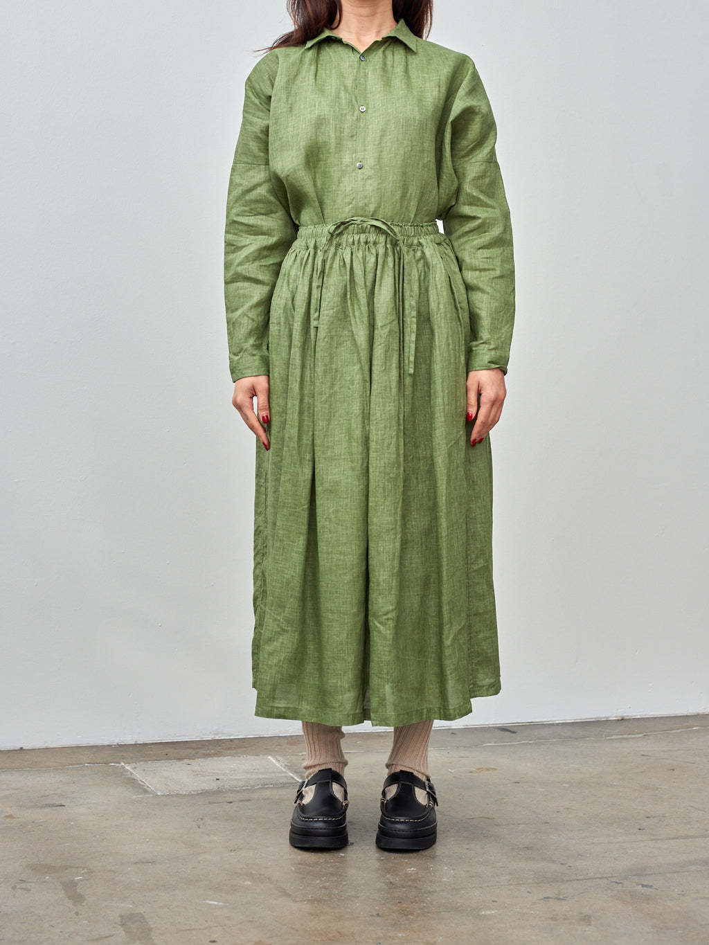 Namu Shop - Ichi Pigment Color Linen Skirt - Green