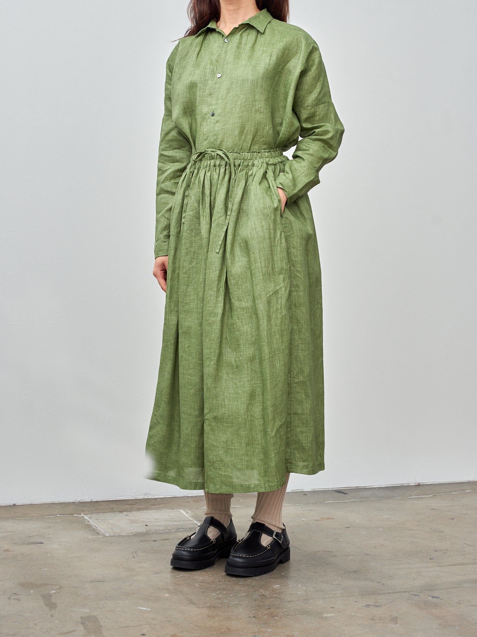 Namu Shop - Ichi Pigment Color Linen Skirt - Green