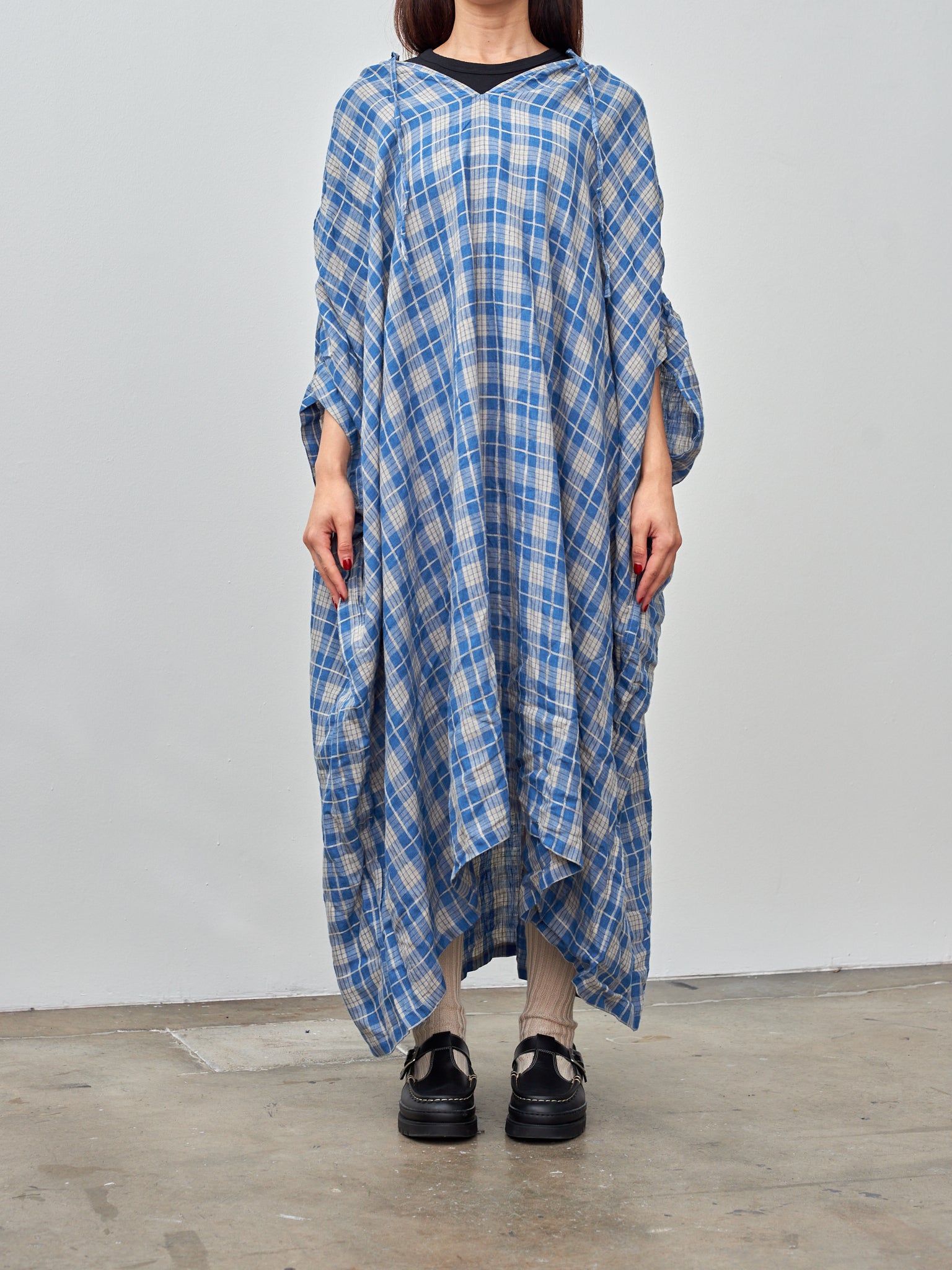 Namu Shop - Ichi Indigo Check Dress - Indigo Light x Natural