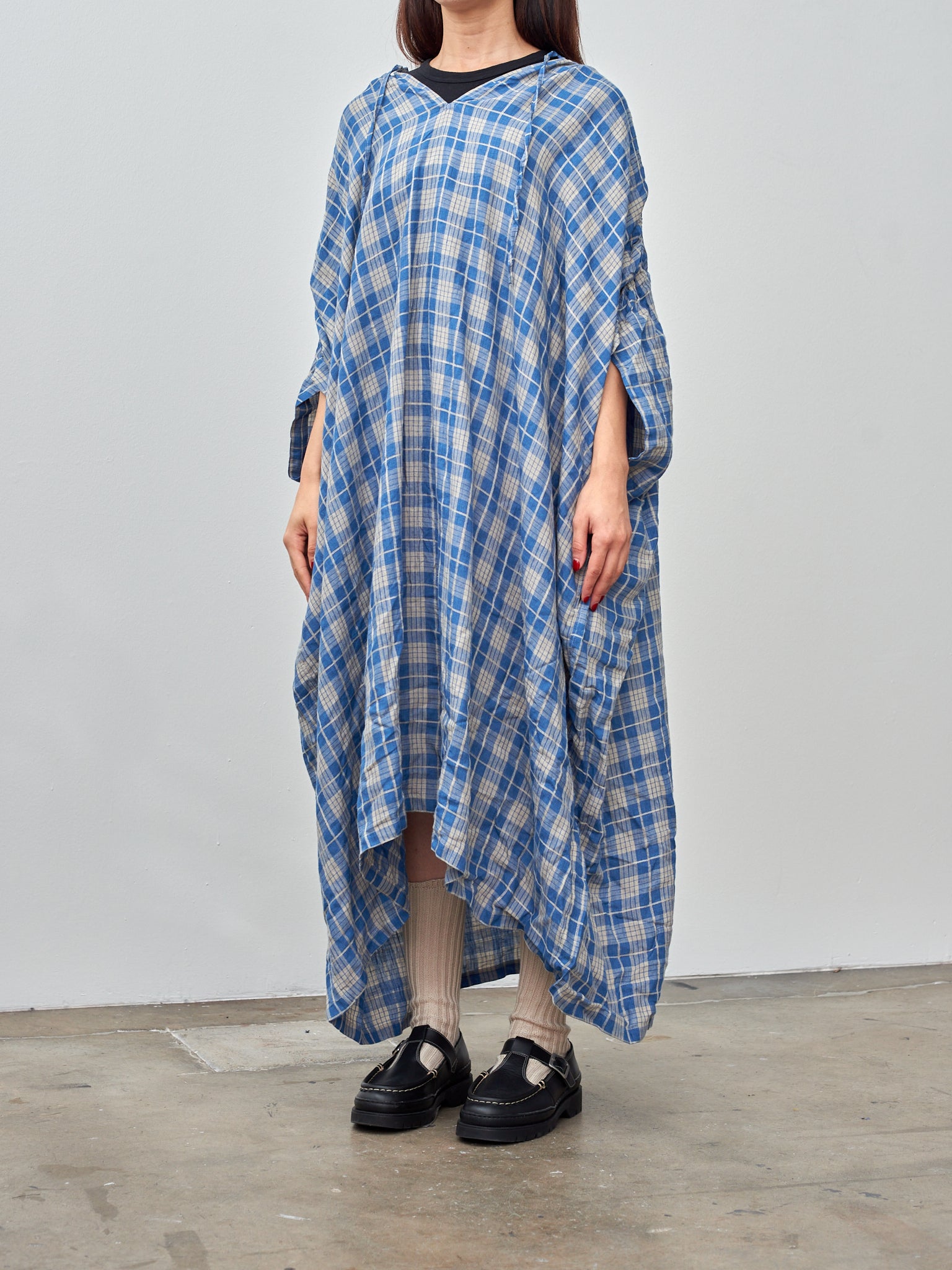 Namu Shop - Ichi Indigo Check Dress - Indigo Light x Natural