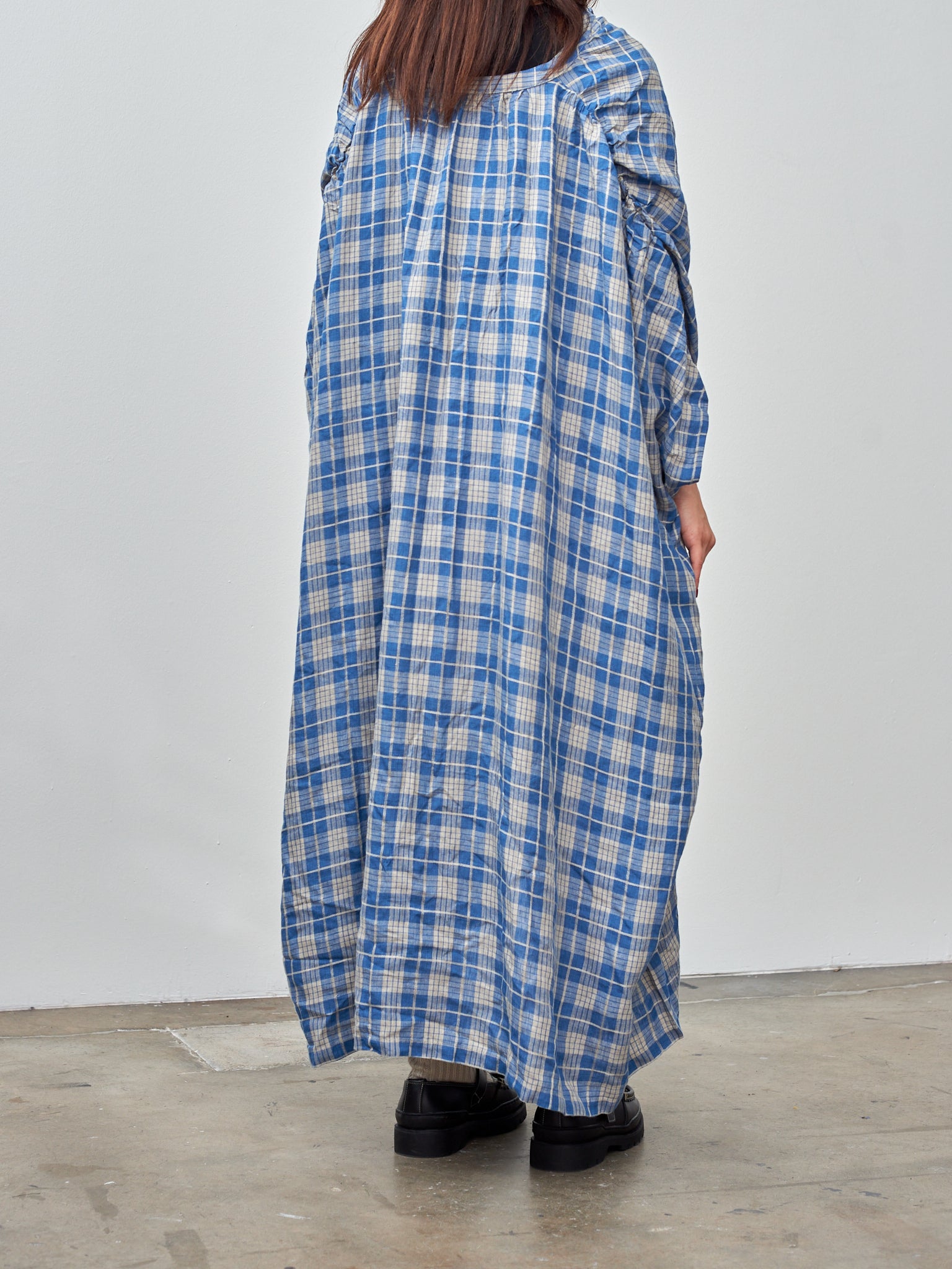 Namu Shop - Ichi Indigo Check Dress - Indigo Light x Natural