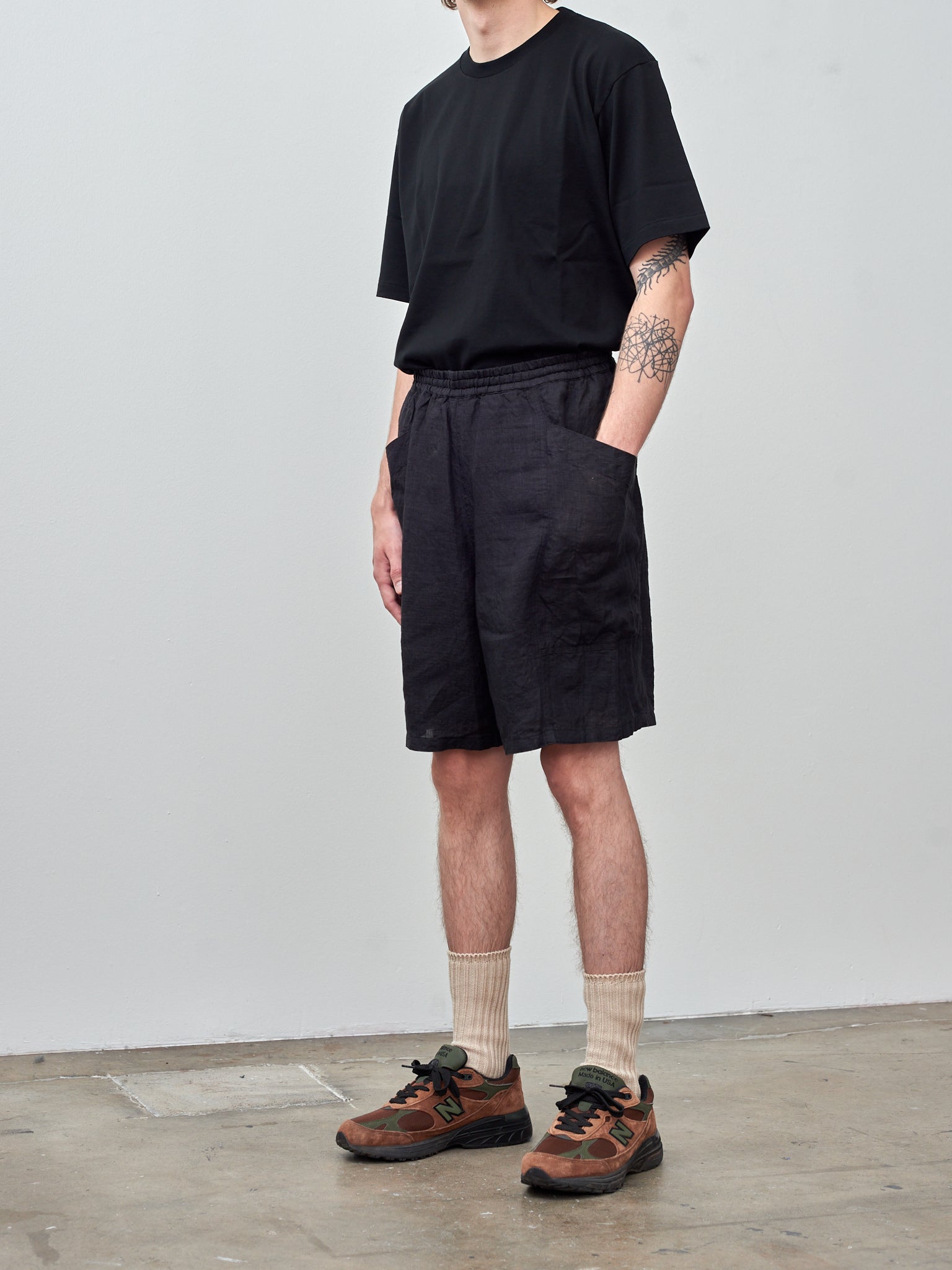 Namu Shop - Yleve Linen Poplin Shorts - Black