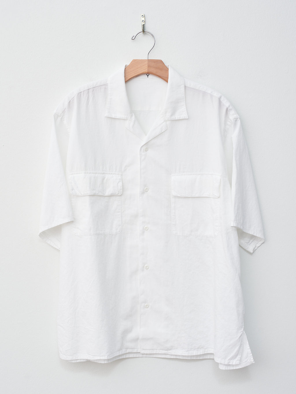 Namu Shop - Y Organic Cotton Washer Satin Open Collar Shirt - White