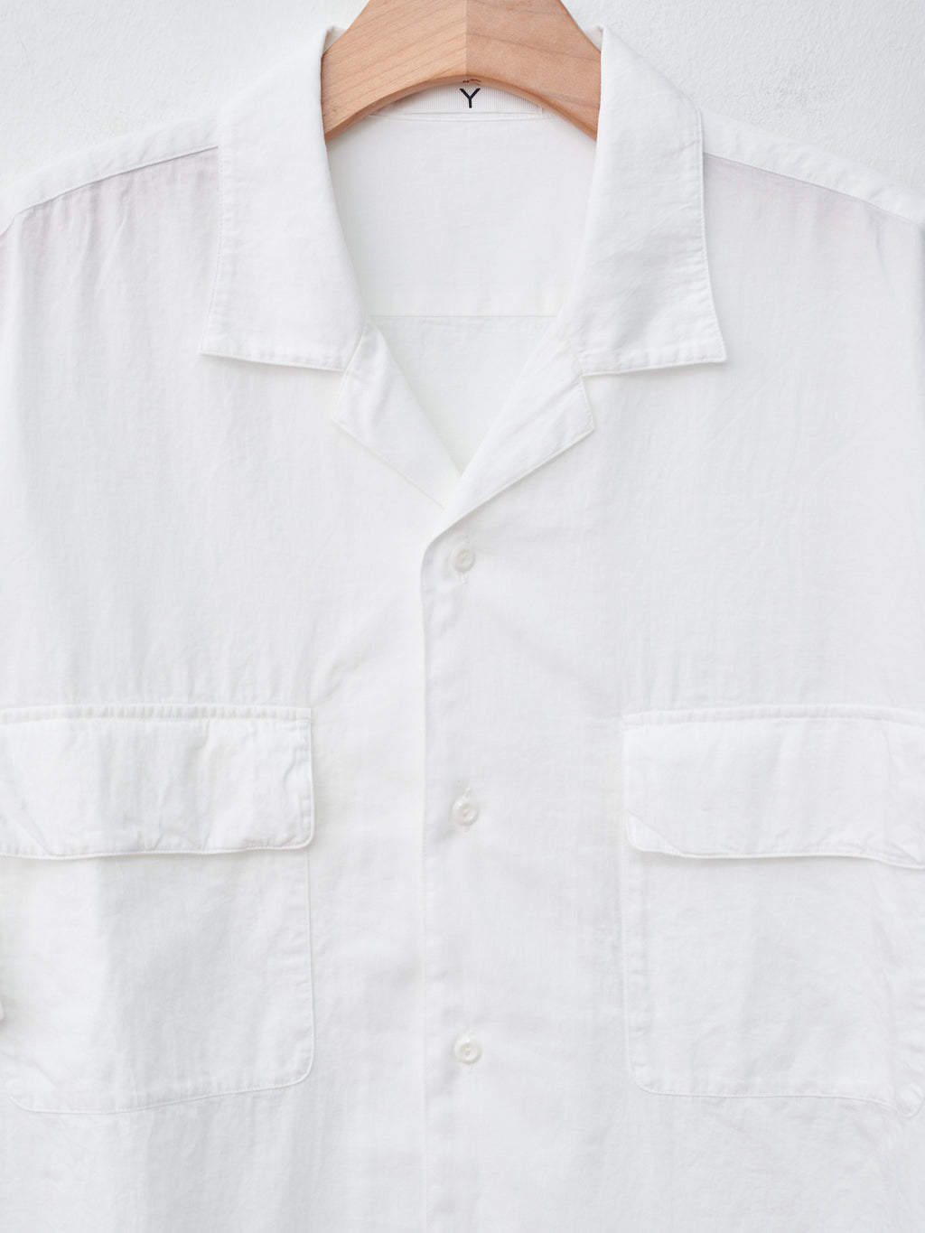 Namu Shop - Y Organic Cotton Washer Satin Open Collar Shirt - White