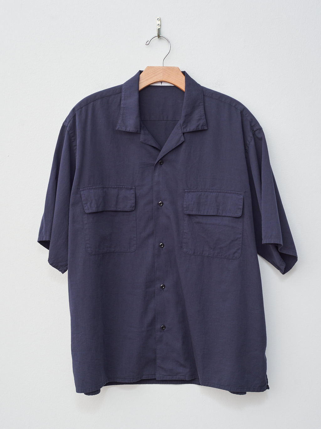 Namu Shop - Y Organic Cotton Washer Satin Open Collar Shirt - Navy