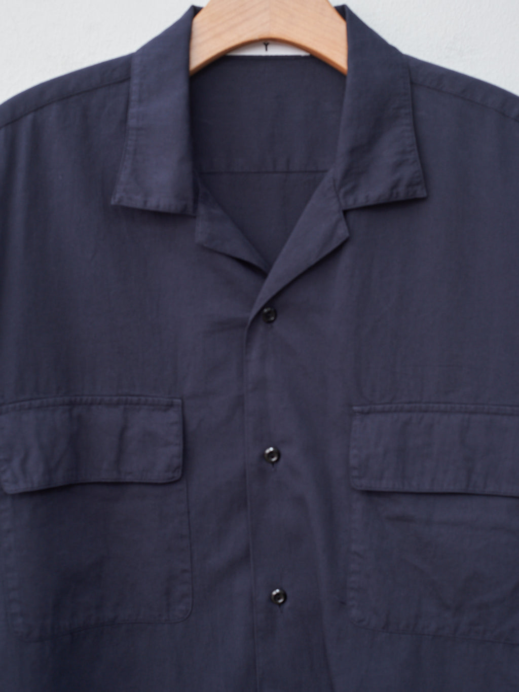 Namu Shop - Y Organic Cotton Washer Satin Open Collar Shirt - Navy