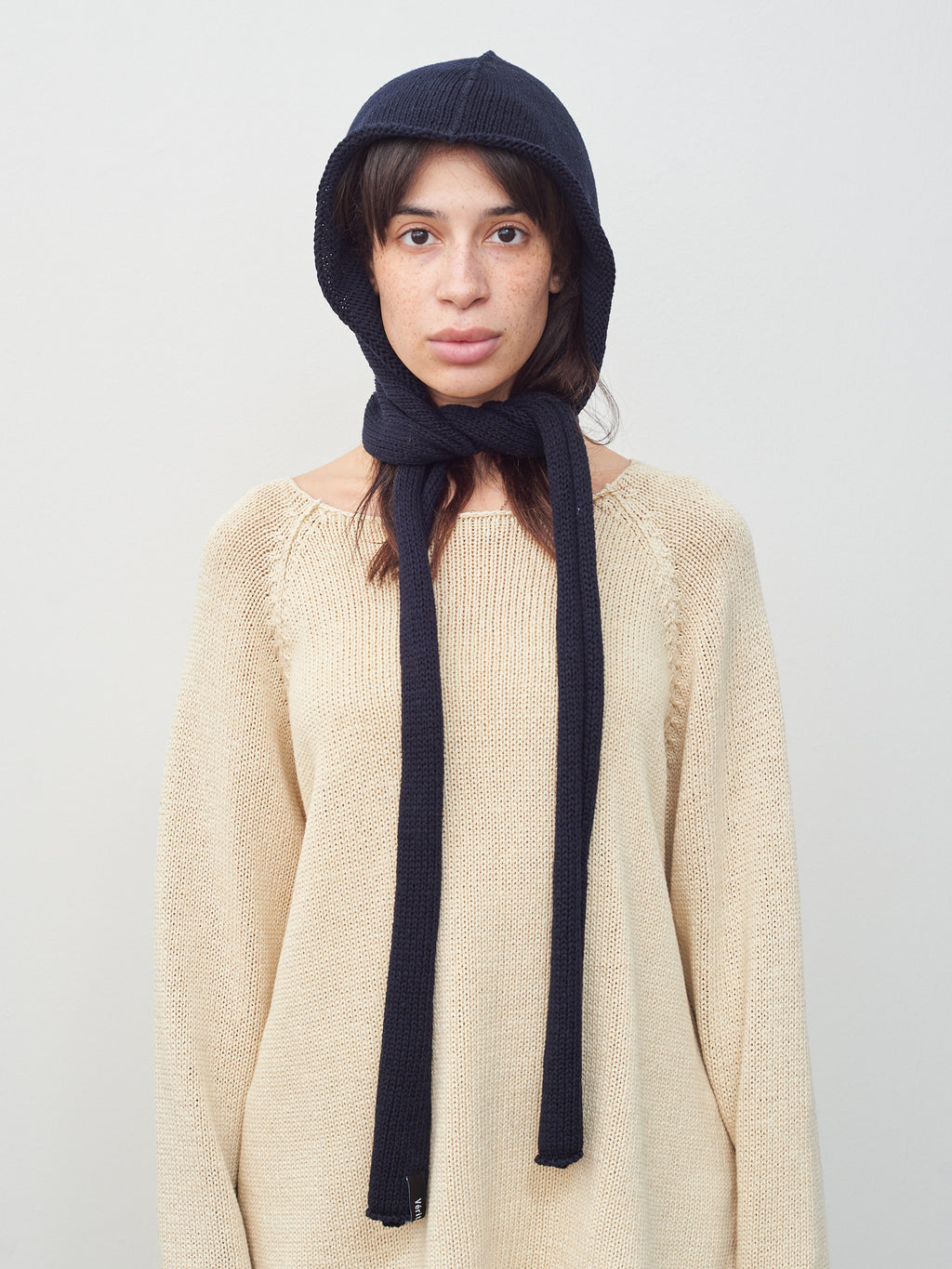Namu Shop - Veritecoeur Cotton Silkette Hooded Stole - Dark Navy