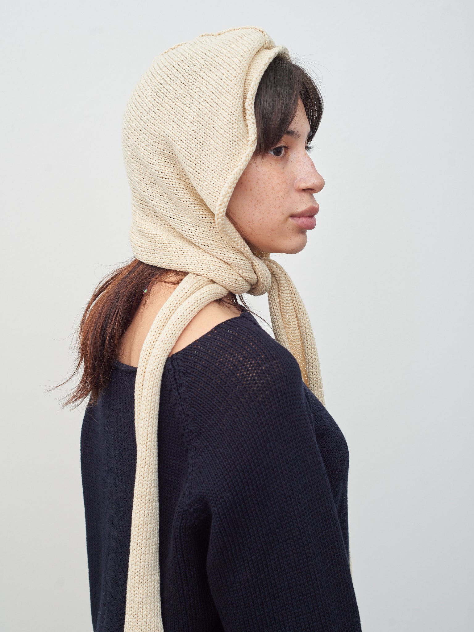 Namu Shop - Veritecoeur Cotton Silkette Hooded Stole - Ivory