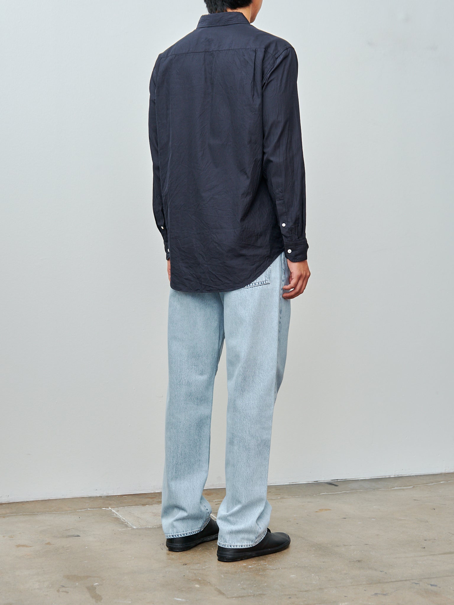 Namu Shop - Kaptain Sunshine Semi Spread Collar Shirt - Navy Cotton Silk