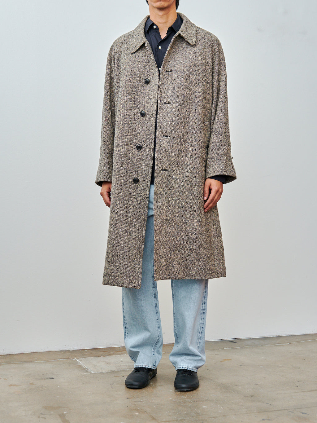 Namu Shop - Kaptain Sunshine Umbrella Coat - Black Nep Donegal Tweed