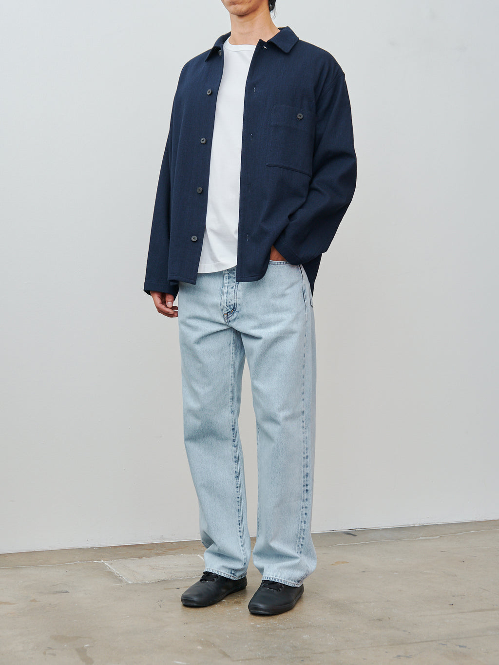 Namu Shop - Document Indigo Wool Cotton French Shirting Jacket - Navy
