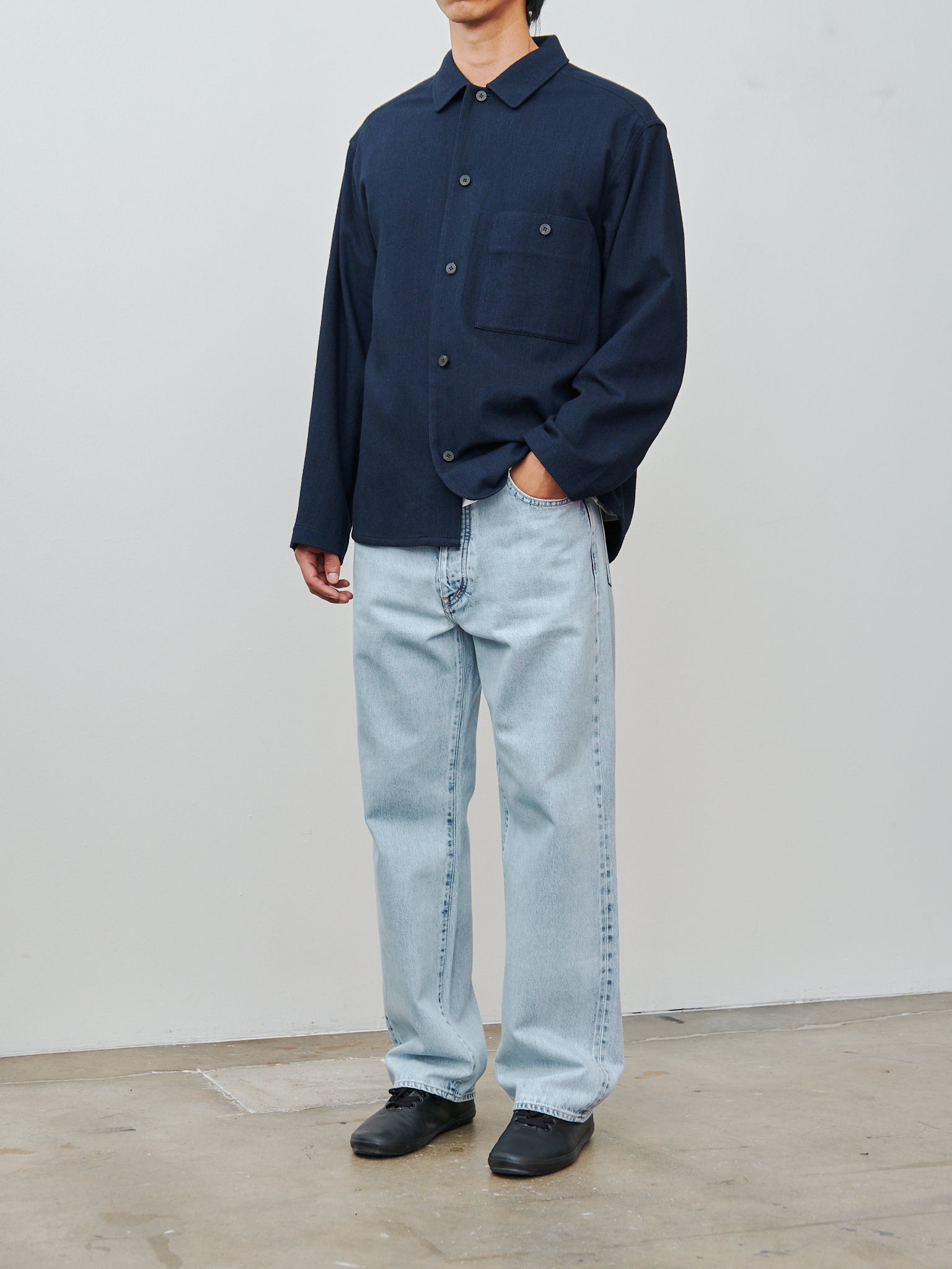 Namu Shop - Document Indigo Wool Cotton French Shirting Jacket - Navy