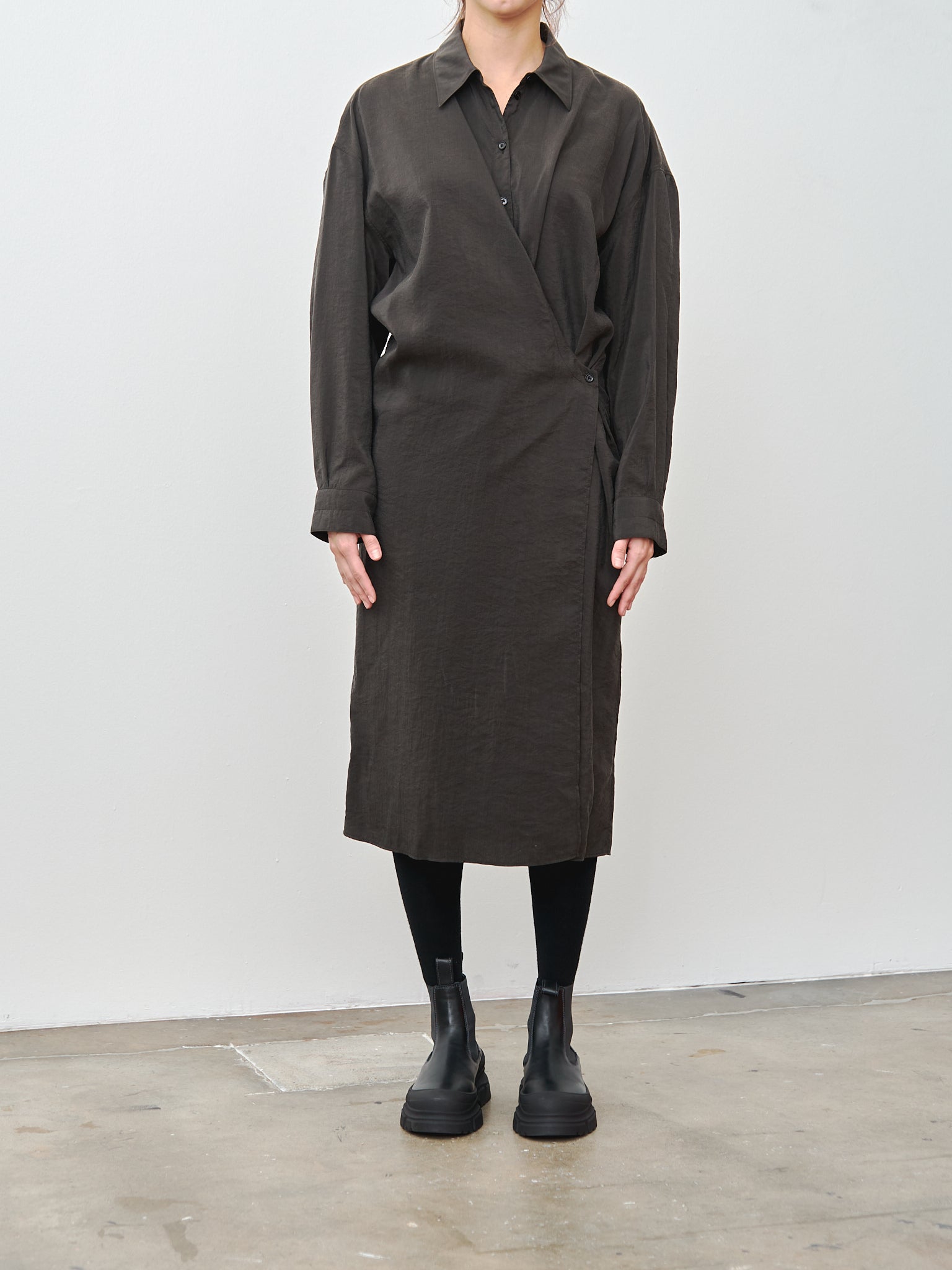 Straight Collar Twisted Dress - Dark Espresso Straight Collar Twisted Dress - Dark Espresso